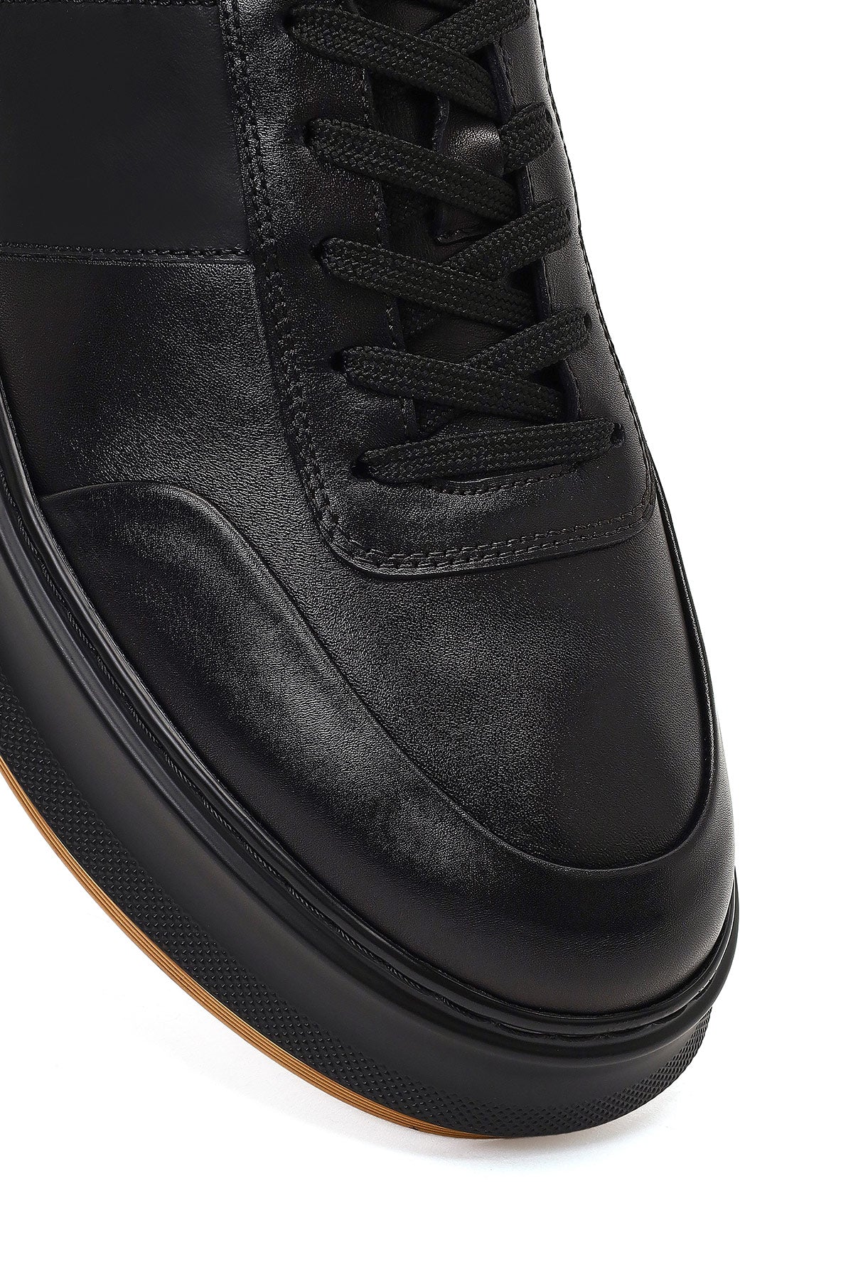 Erkek Siyah Bağcıklı Kalın Tabanlı Deri Sneaker - Image 9