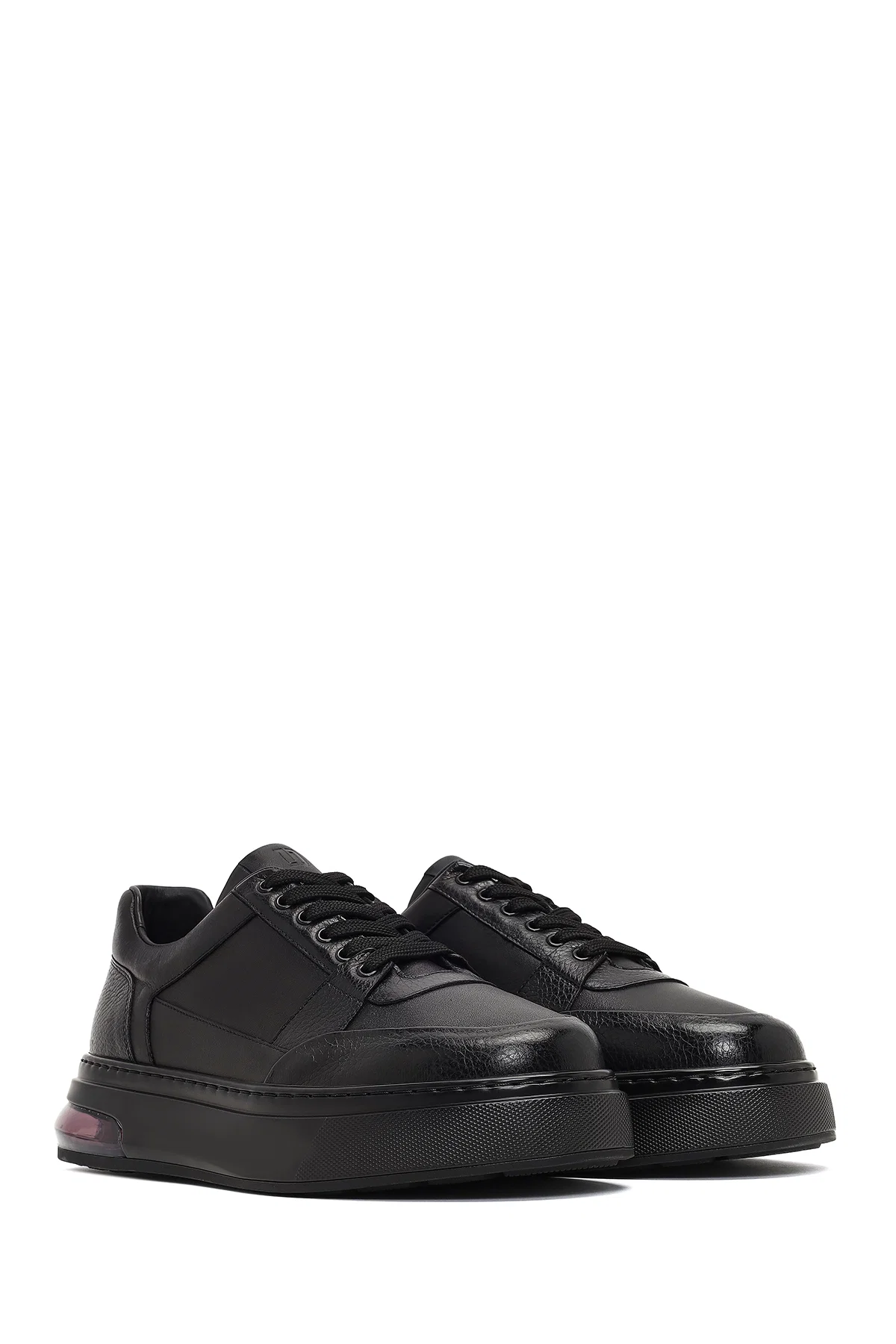 Erkek Siyah Bağcıklı Kalın Tabanlı Deri Sneaker - Image 3