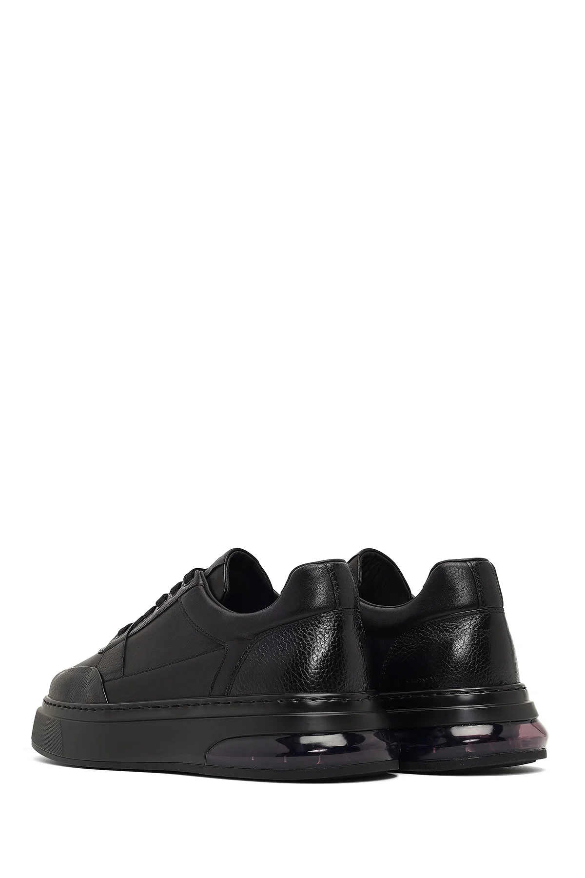 Erkek Siyah Bağcıklı Kalın Tabanlı Deri Sneaker - Image 5
