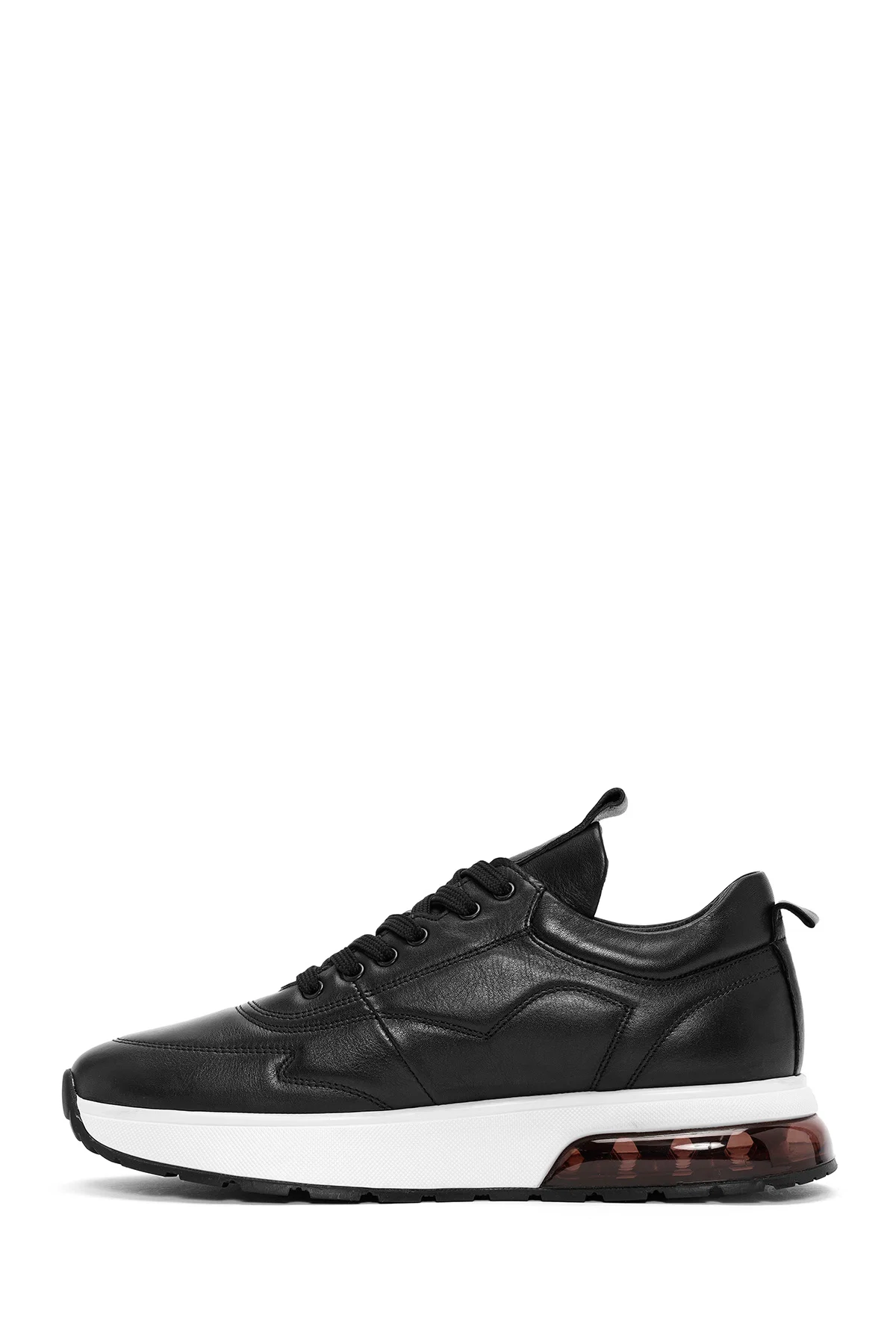 Erkek Siyah Bağcıklı Kalın Tabanlı Deri Sneaker - Image 2
