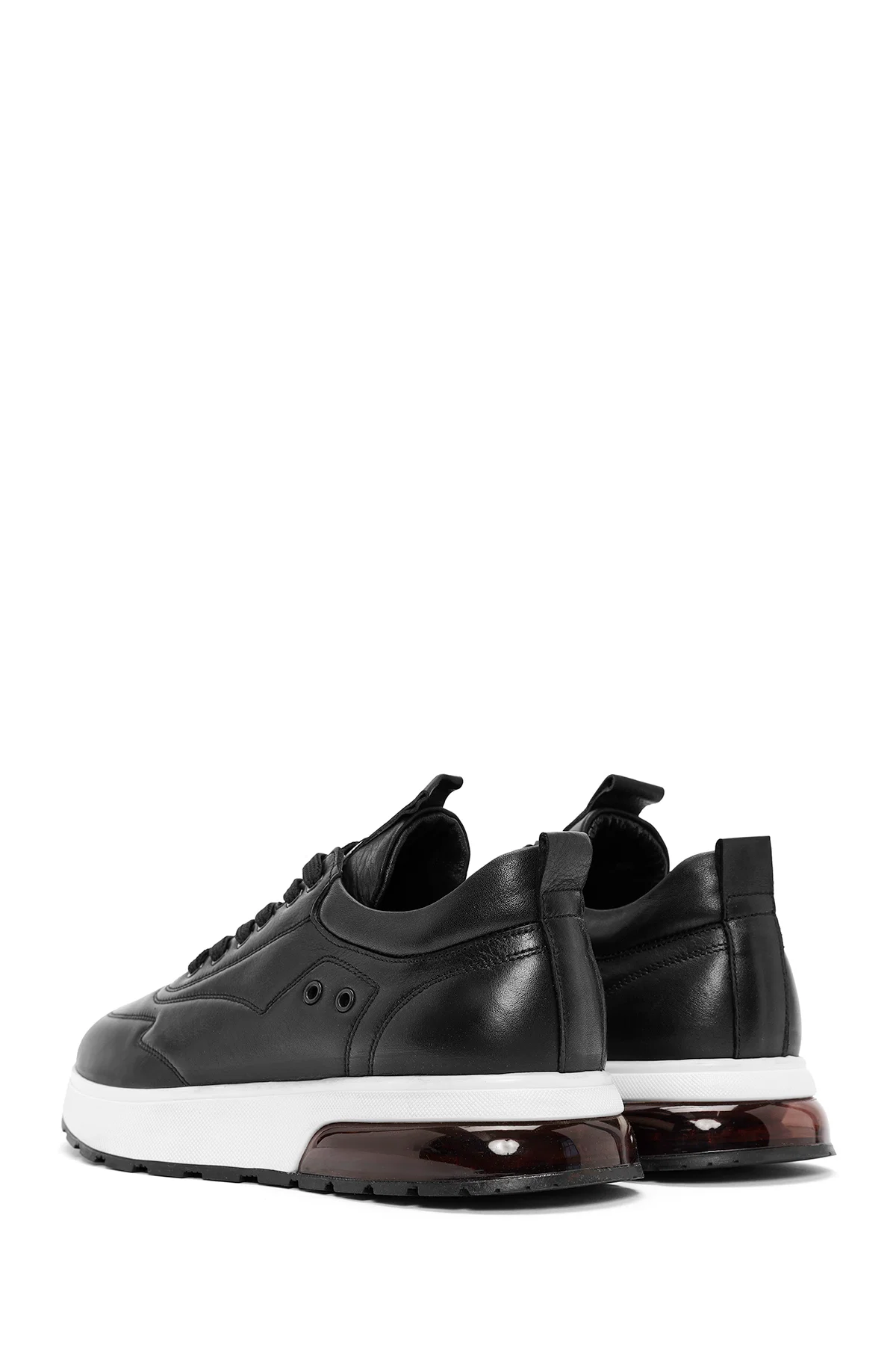 Erkek Siyah Bağcıklı Kalın Tabanlı Deri Sneaker - Image 5