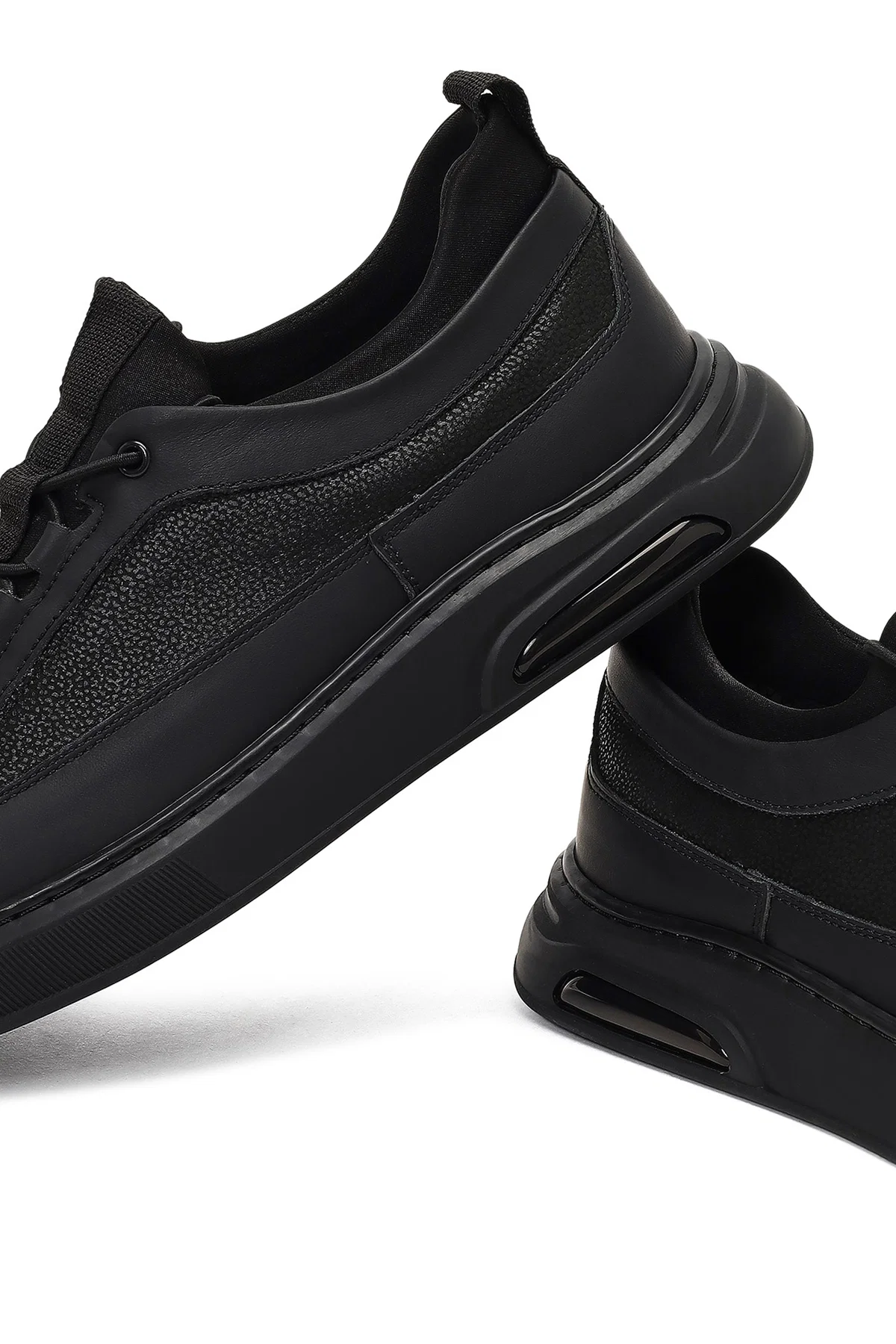 Erkek Siyah Bağcıklı Kalın Tabanlı Deri Sneaker - Image 10