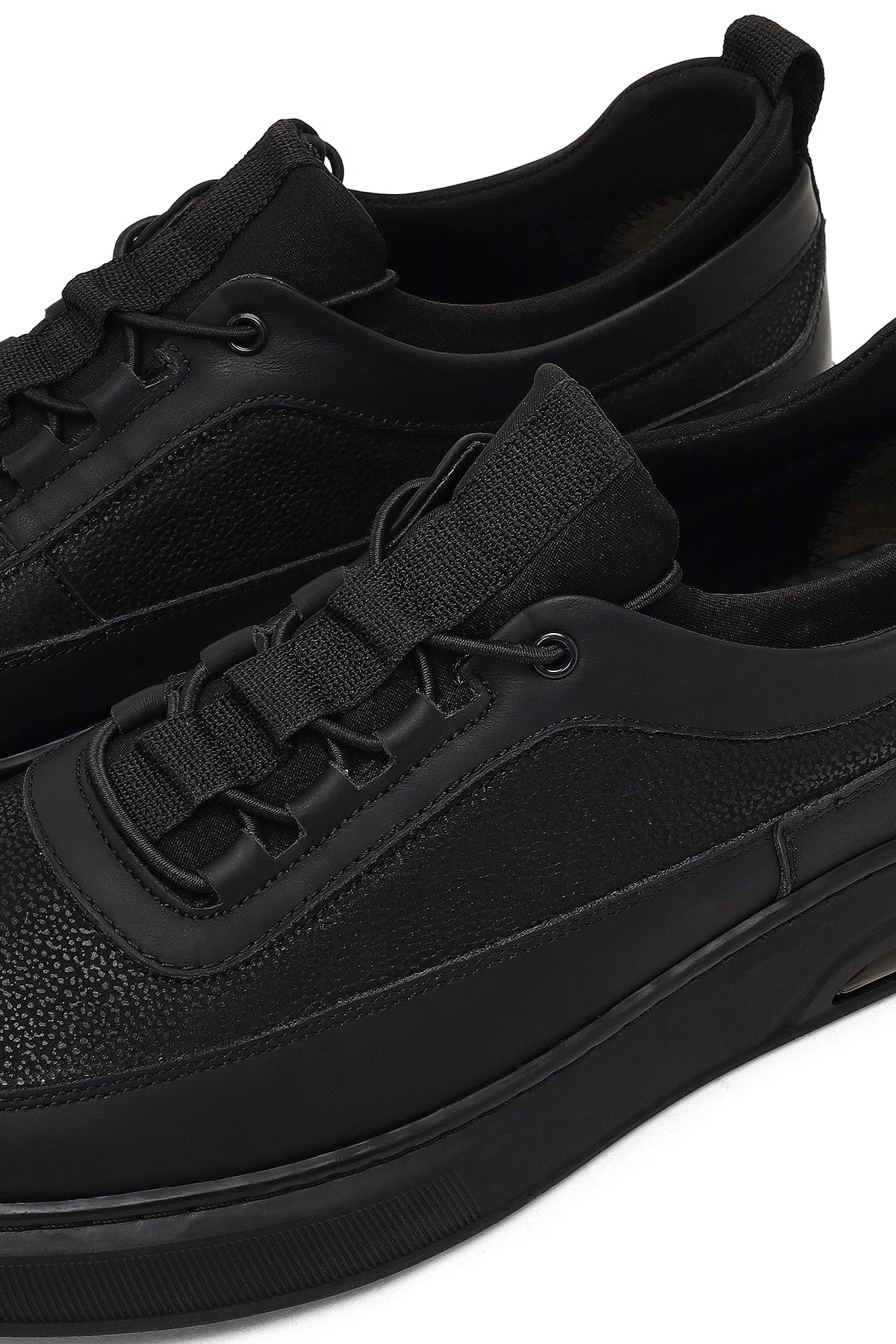 Erkek Siyah Bağcıklı Kalın Tabanlı Deri Sneaker - Image 11