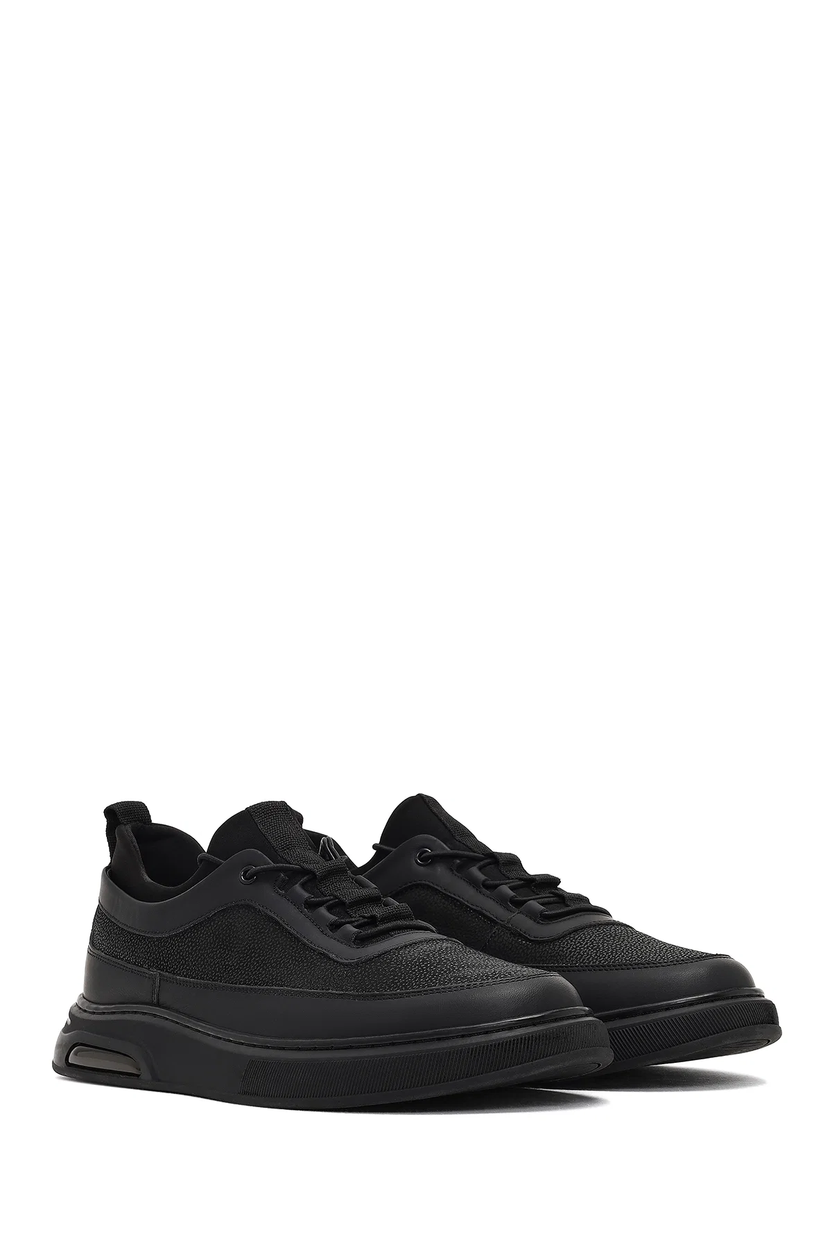 Erkek Siyah Bağcıklı Kalın Tabanlı Deri Sneaker - Image 3