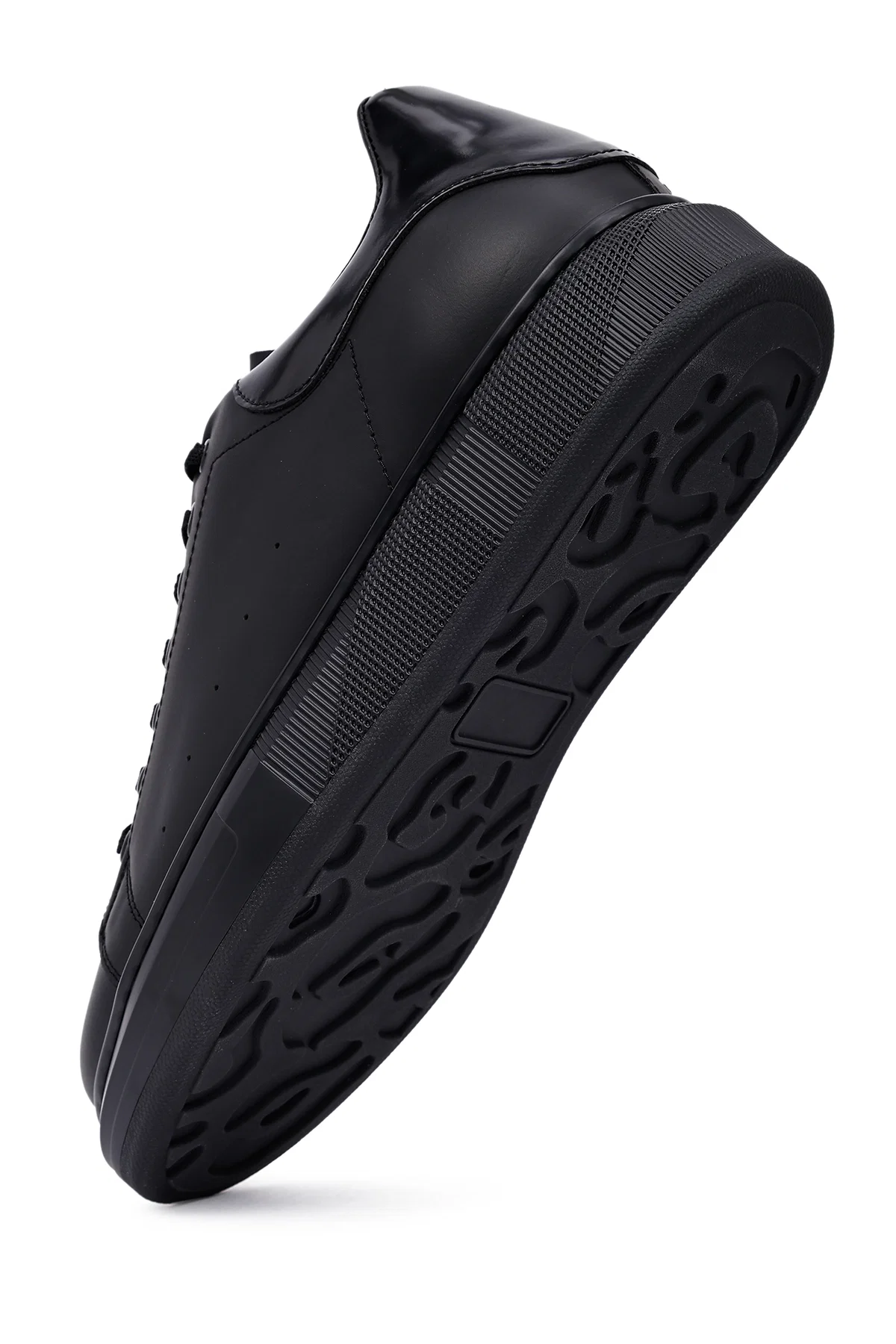 Erkek Siyah Bağcıklı Kalın Tabanlı Deri Sneaker - Image 11