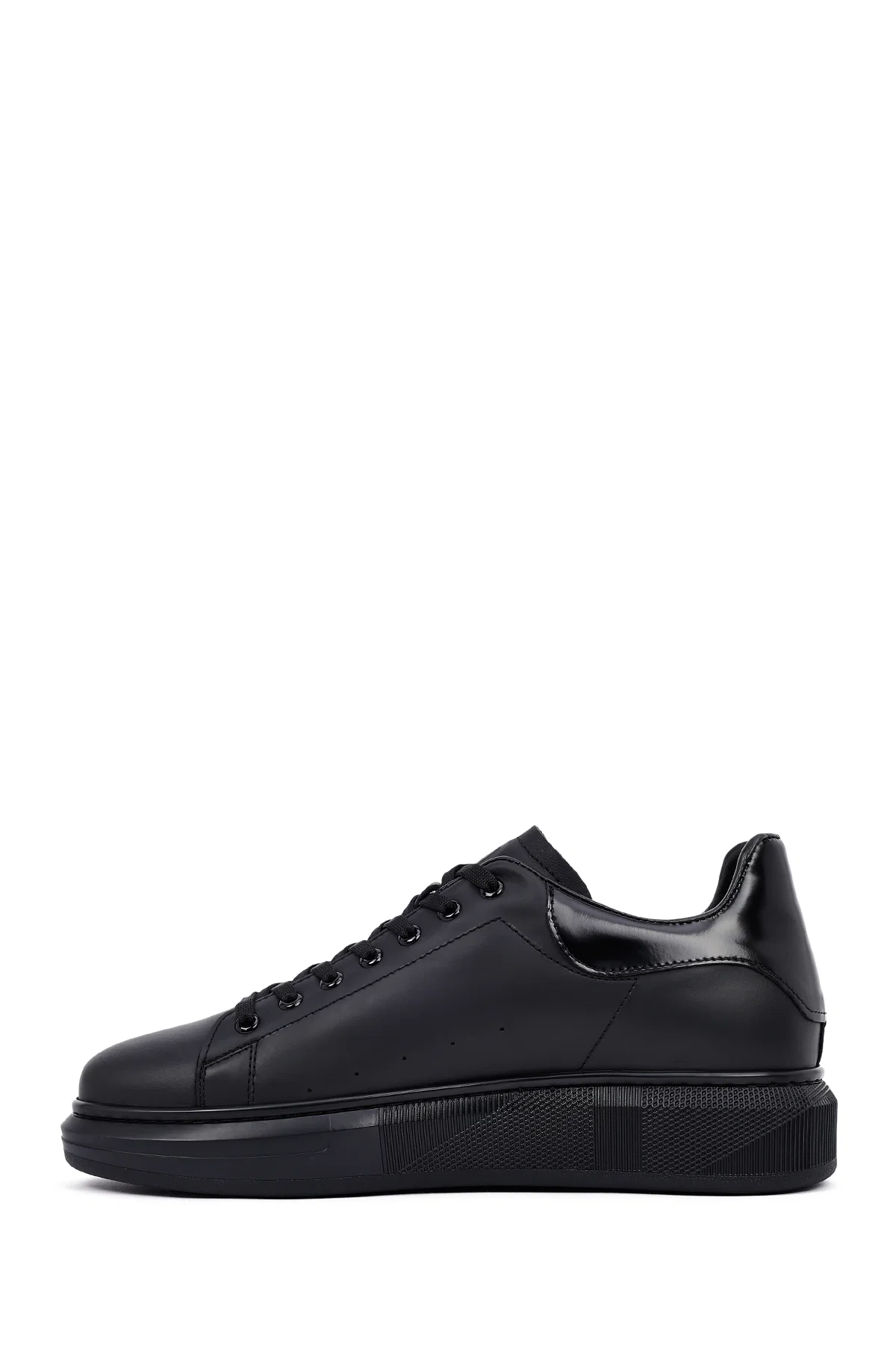 Erkek Siyah Bağcıklı Kalın Tabanlı Deri Sneaker - Image 2