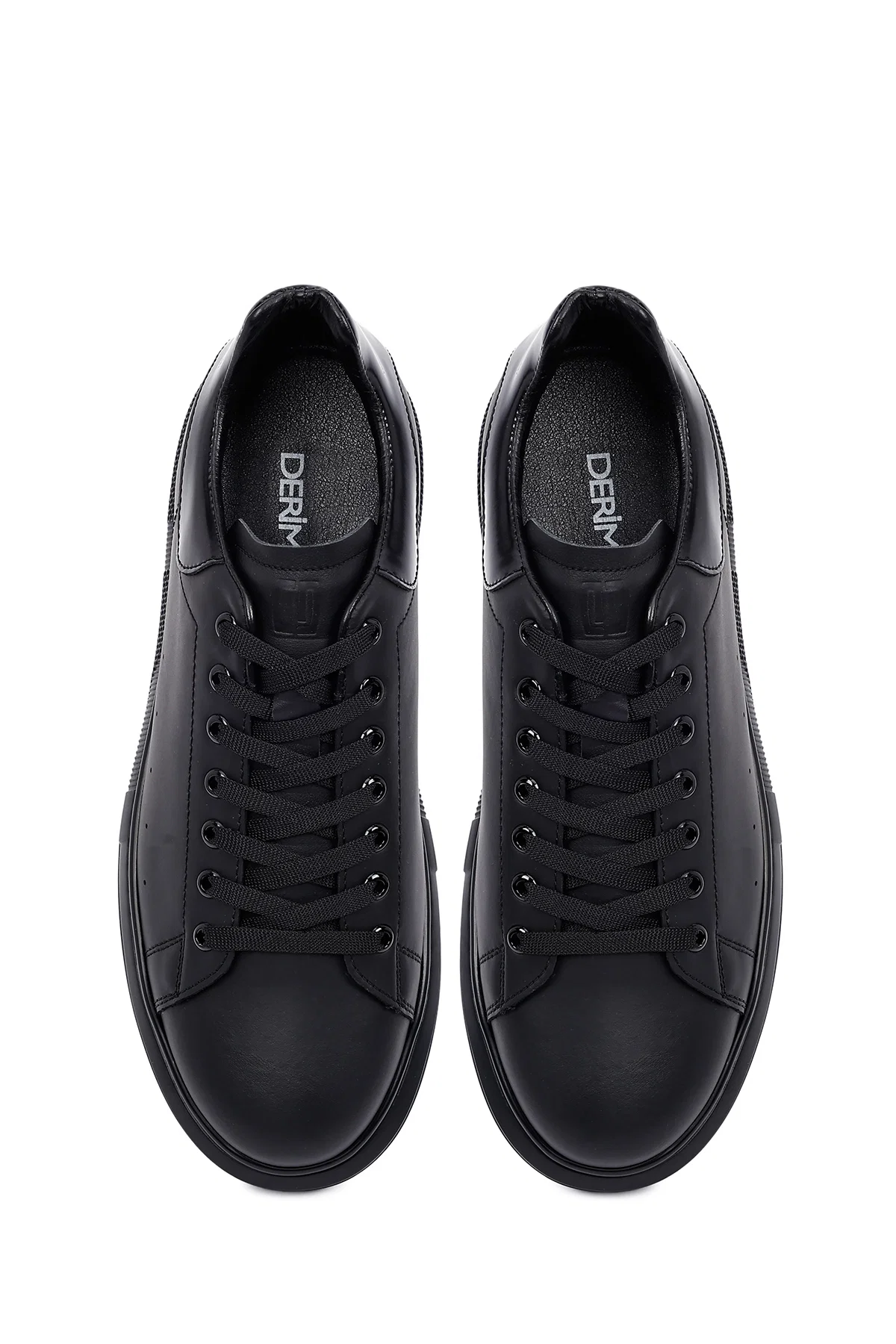 Erkek Siyah Bağcıklı Kalın Tabanlı Deri Sneaker - Image 7