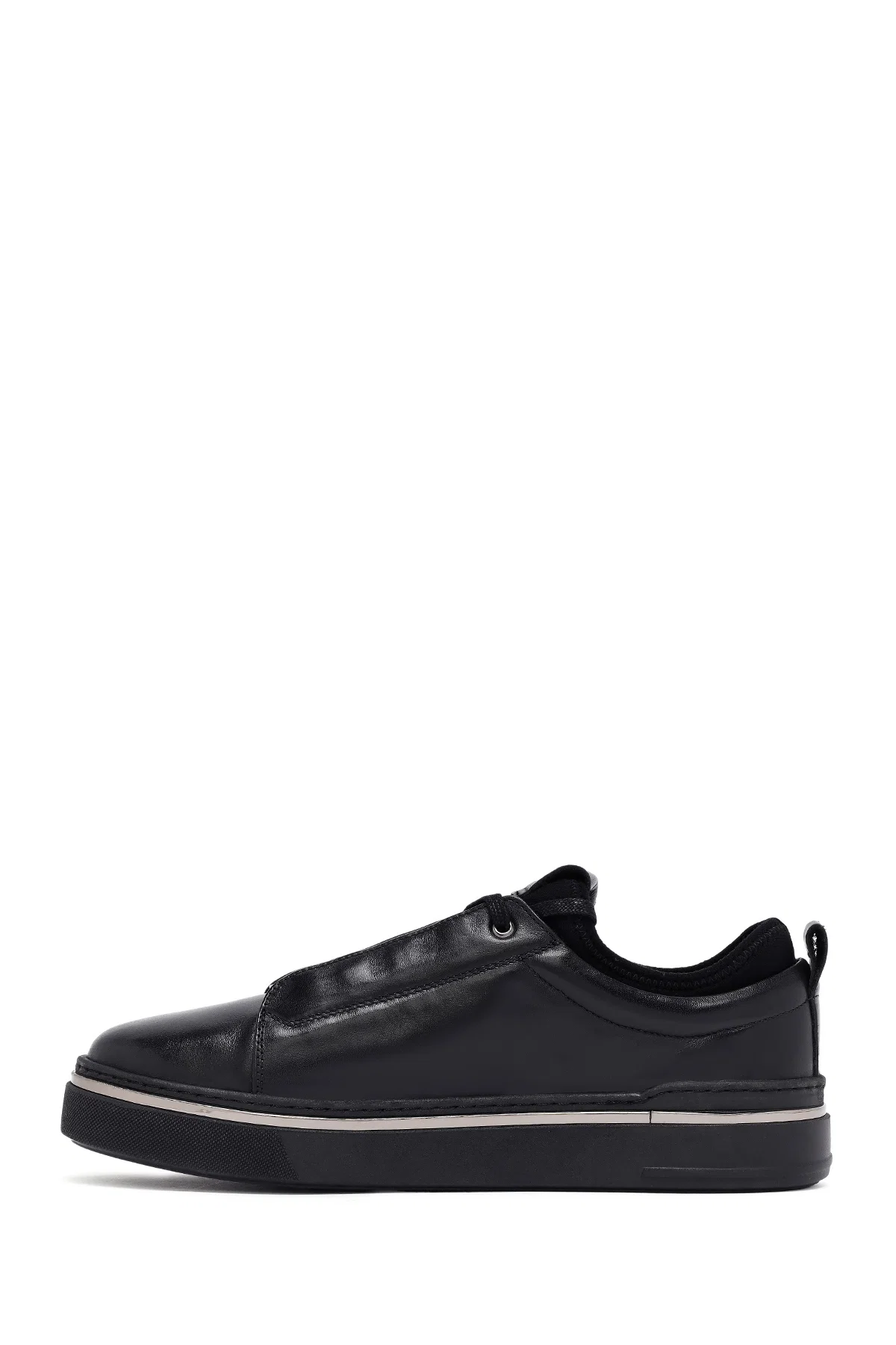Erkek Siyah Bağcıklı Kalın Tabanlı Deri Sneaker - Image 2