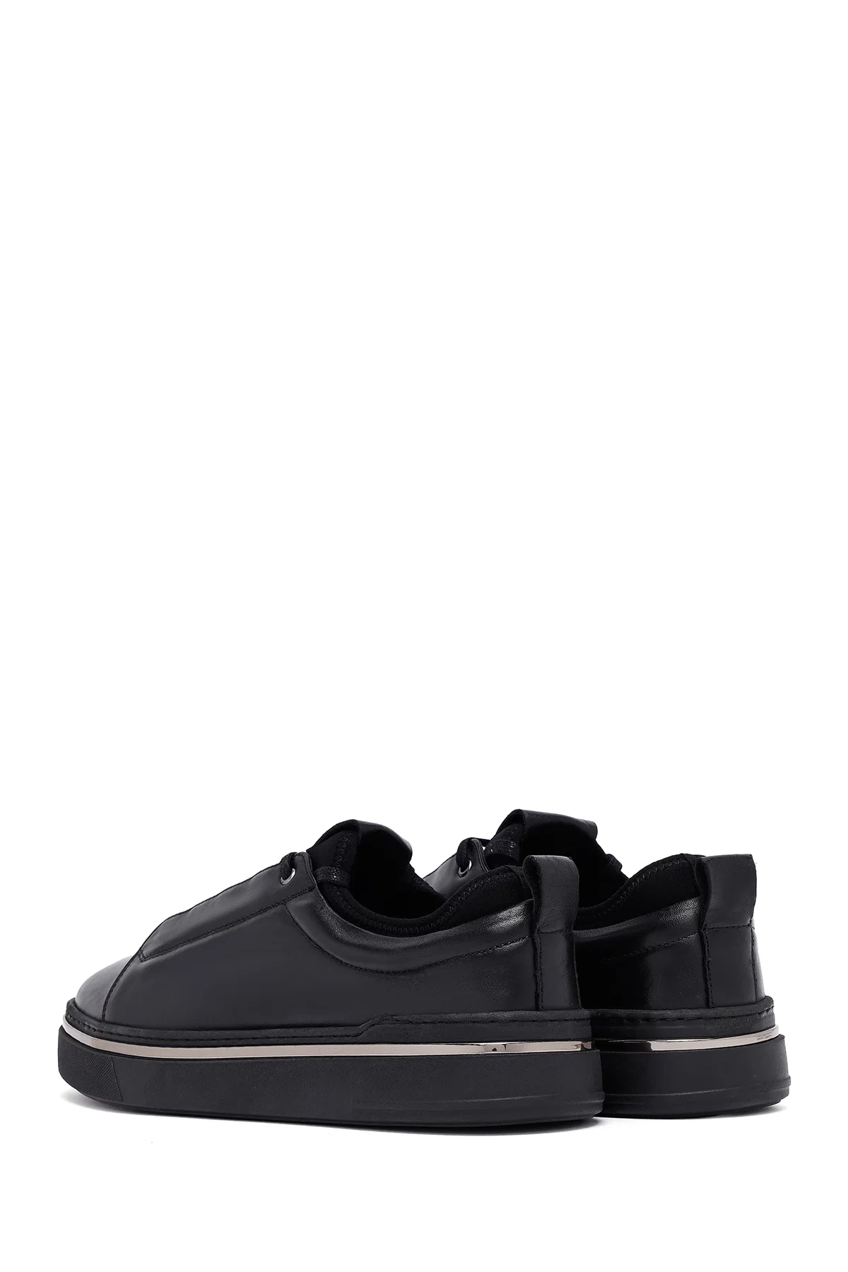 Erkek Siyah Bağcıklı Kalın Tabanlı Deri Sneaker - Image 5