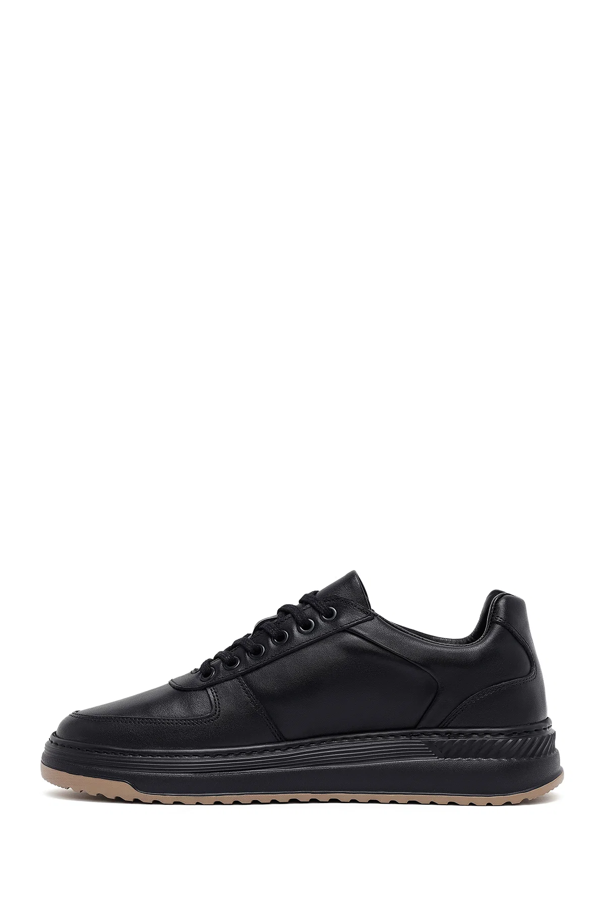 Erkek Siyah Bağcıklı Kalın Tabanlı Deri Sneaker - Image 2