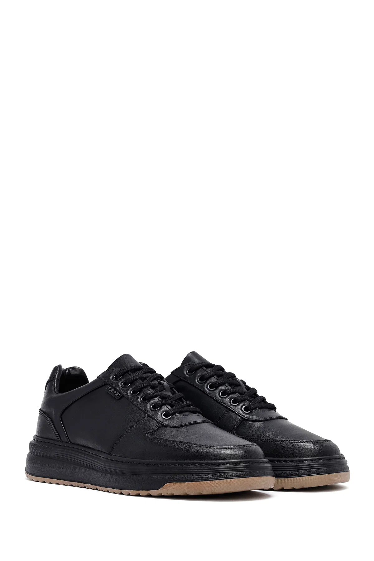 Erkek Siyah Bağcıklı Kalın Tabanlı Deri Sneaker - Image 3