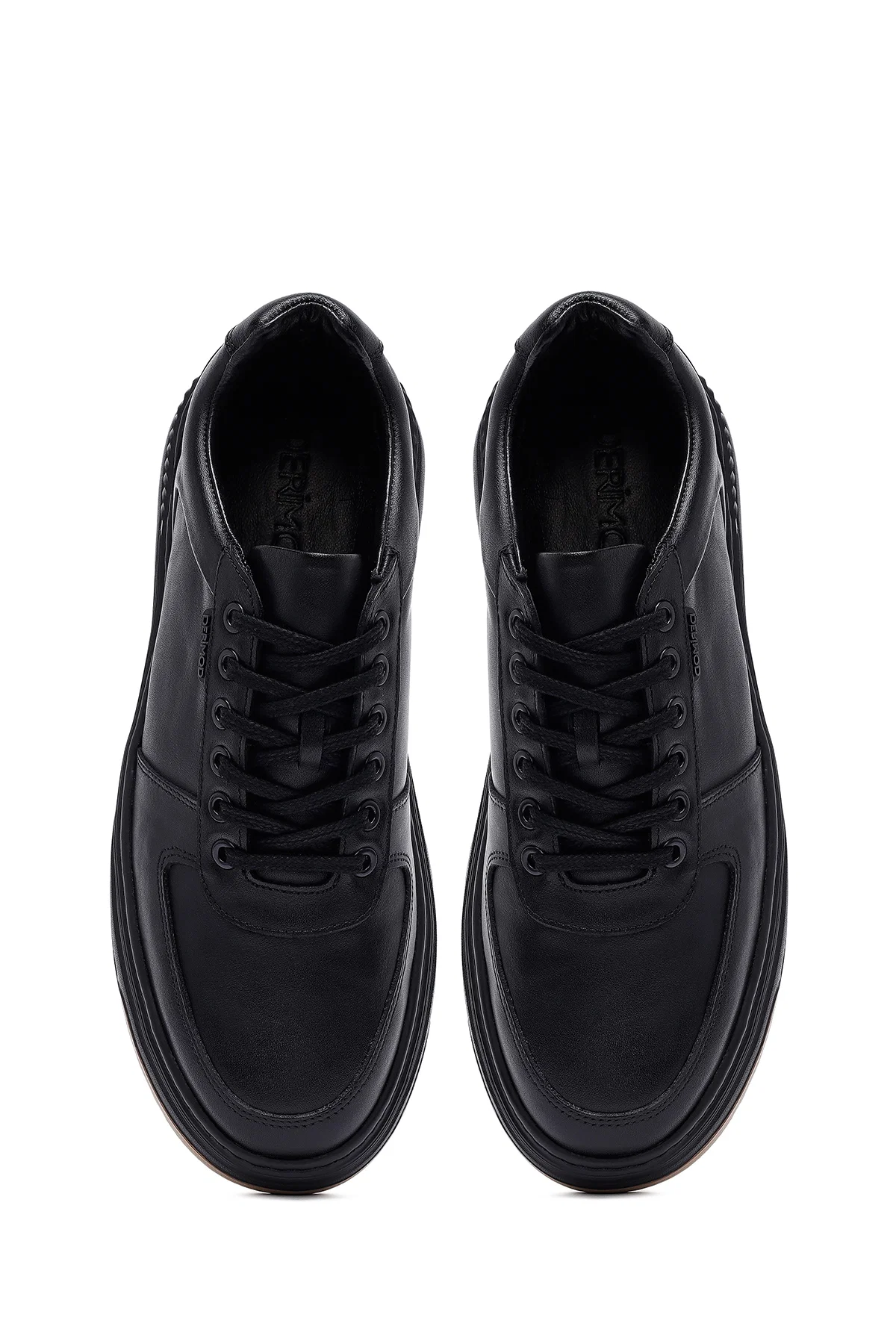 Erkek Siyah Bağcıklı Kalın Tabanlı Deri Sneaker - Image 7