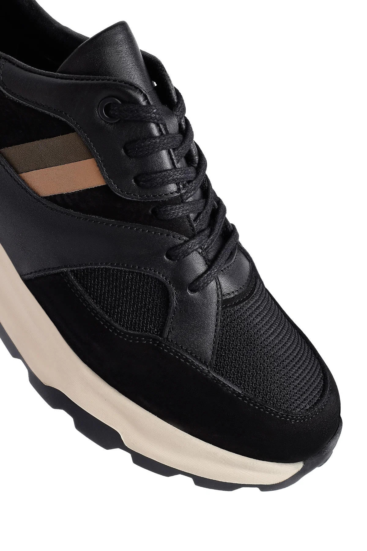 Erkek Siyah Bağcıklı Kalın Tabanlı Deri Sneaker - Image 10