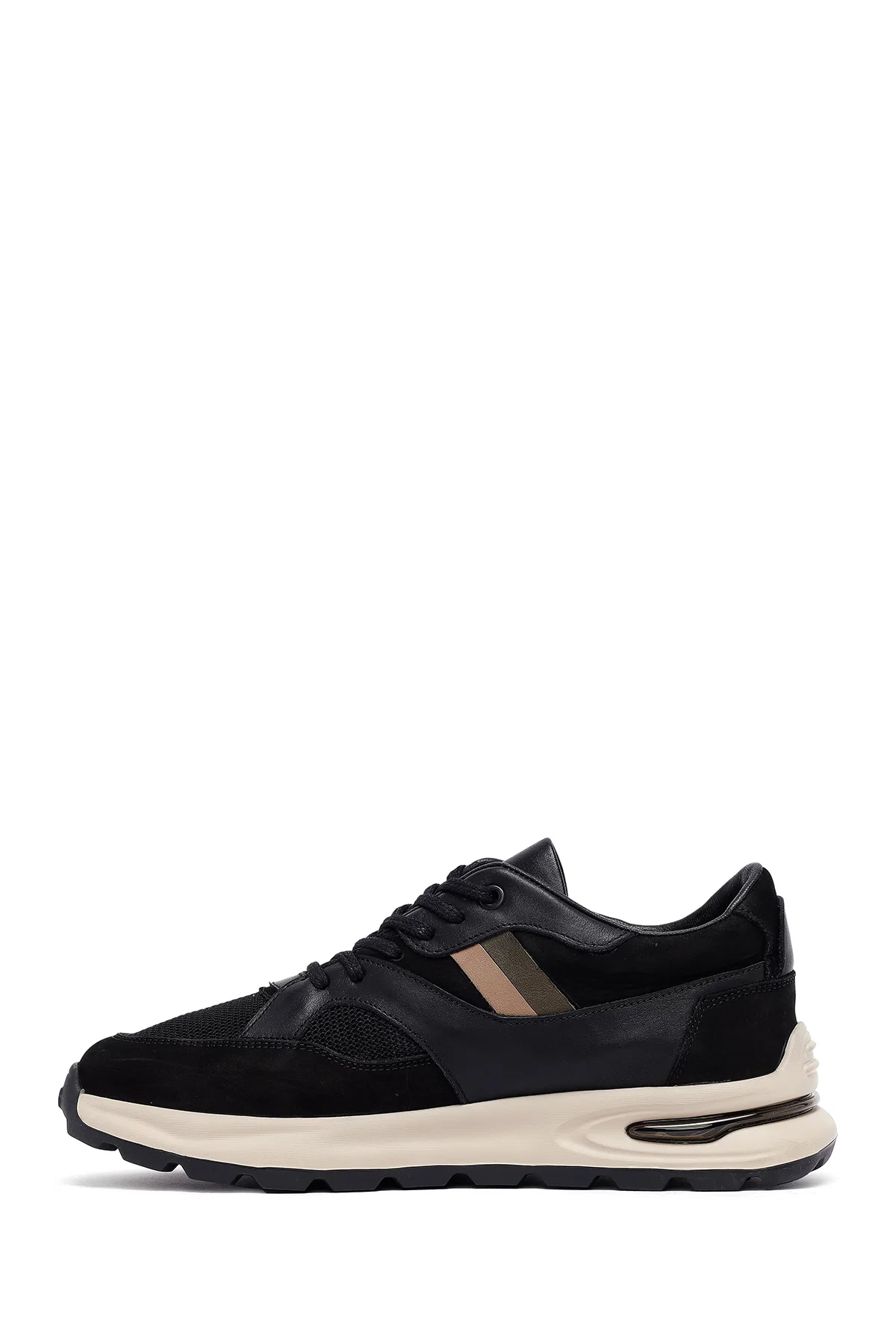 Erkek Siyah Bağcıklı Kalın Tabanlı Deri Sneaker - Image 2