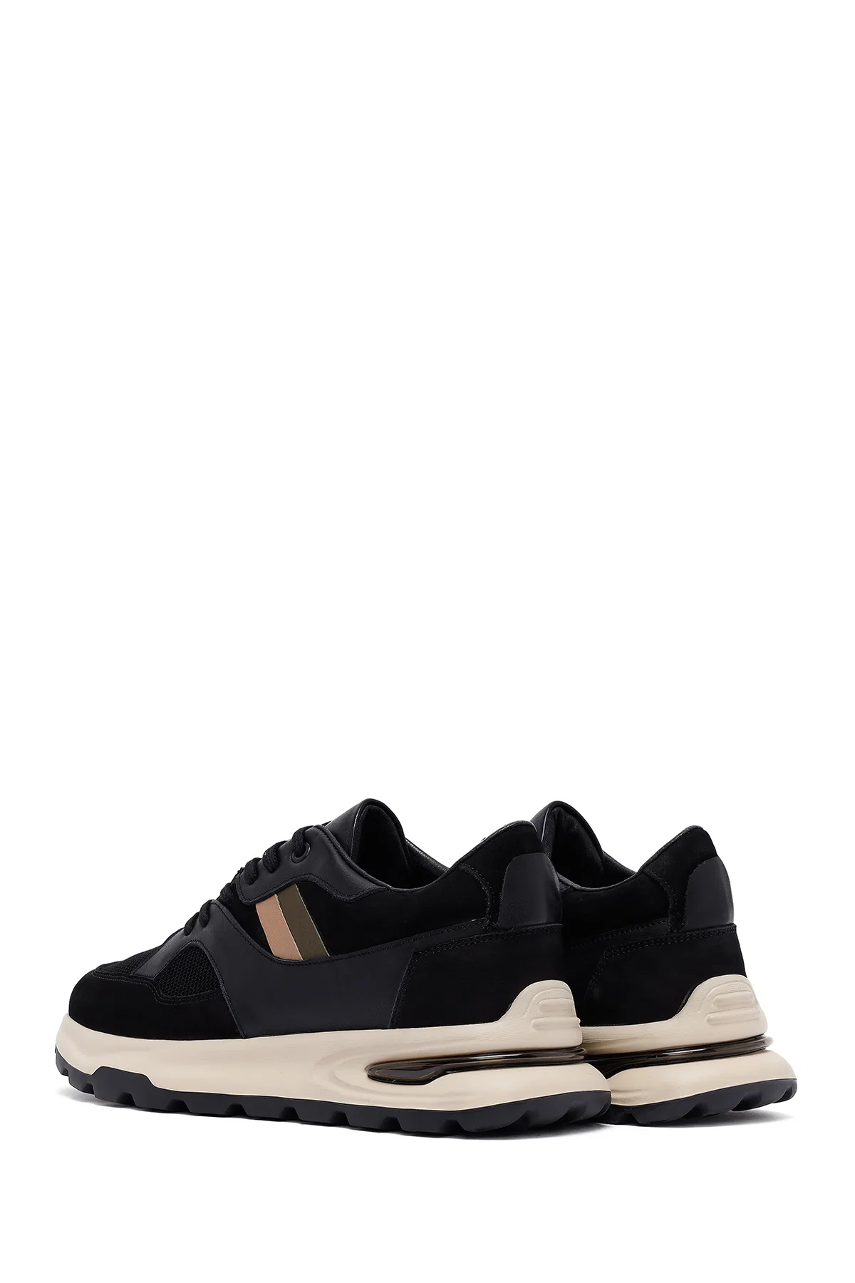 Erkek Siyah Bağcıklı Kalın Tabanlı Deri Sneaker - Image 5