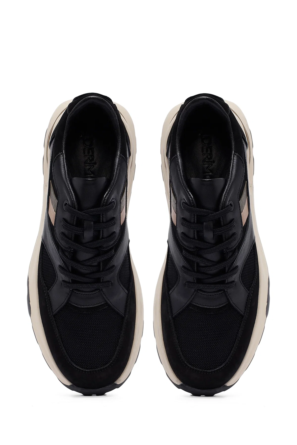 Erkek Siyah Bağcıklı Kalın Tabanlı Deri Sneaker - Image 7