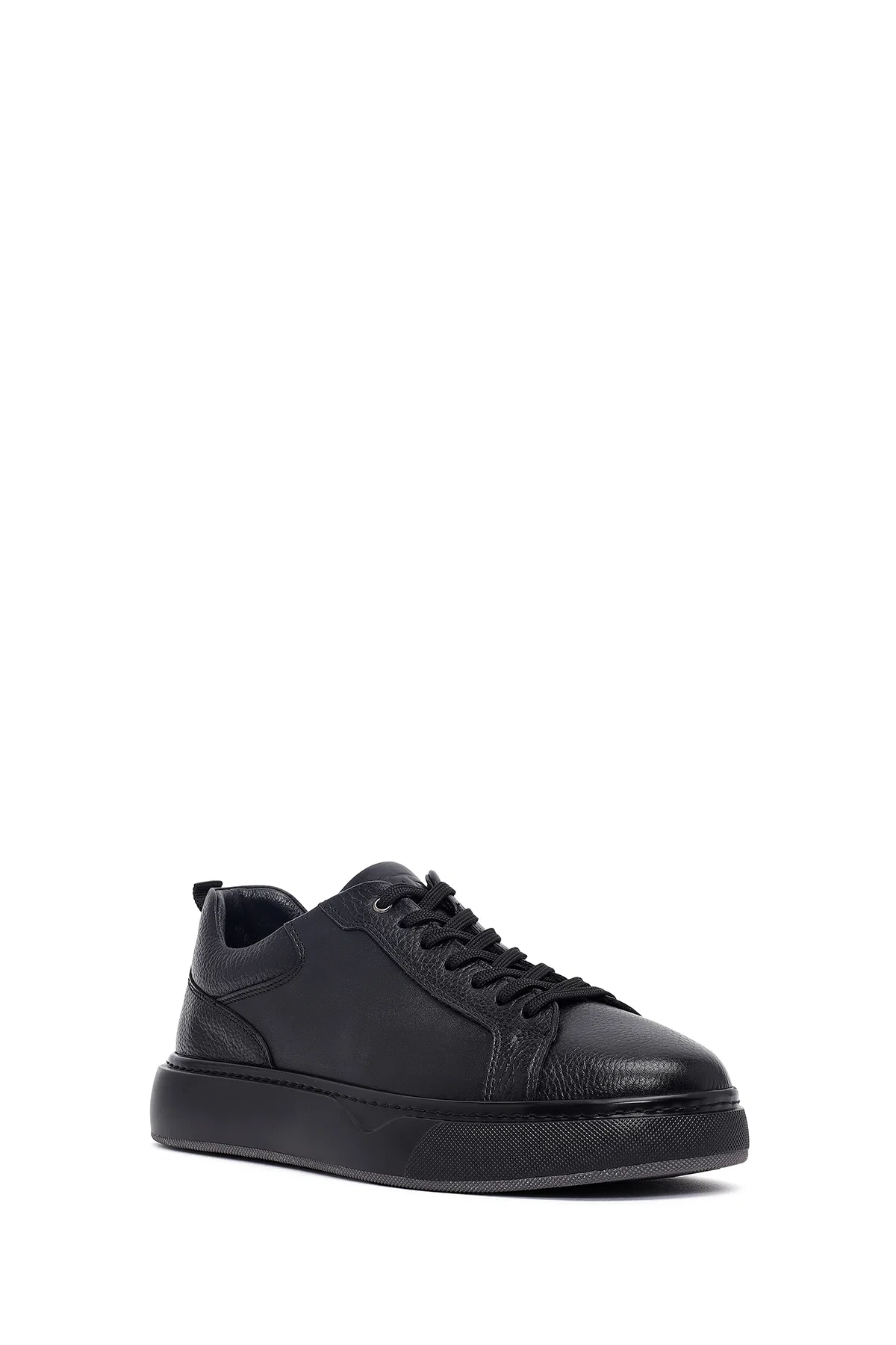 Erkek Siyah Bağcıklı Kalın Tabanlı Deri Sneaker - Image 6