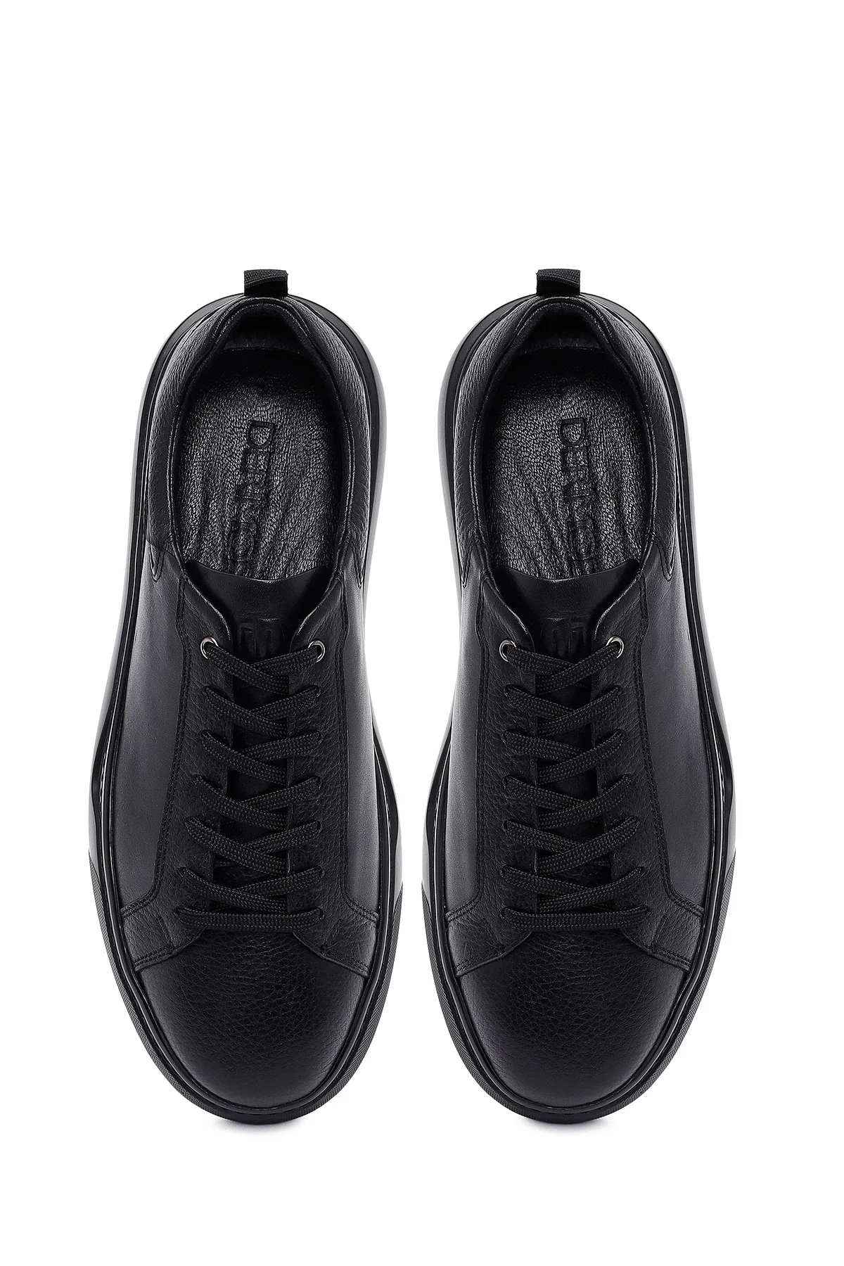 Erkek Siyah Bağcıklı Kalın Tabanlı Deri Sneaker - Image 7