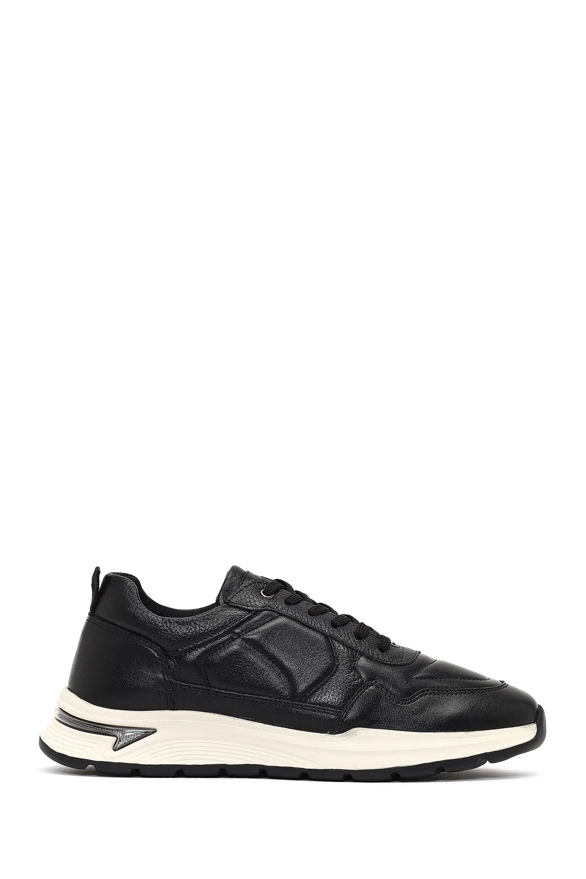 Erkek Siyah Bağcıklı Kalın Tabanlı Deri Sneaker