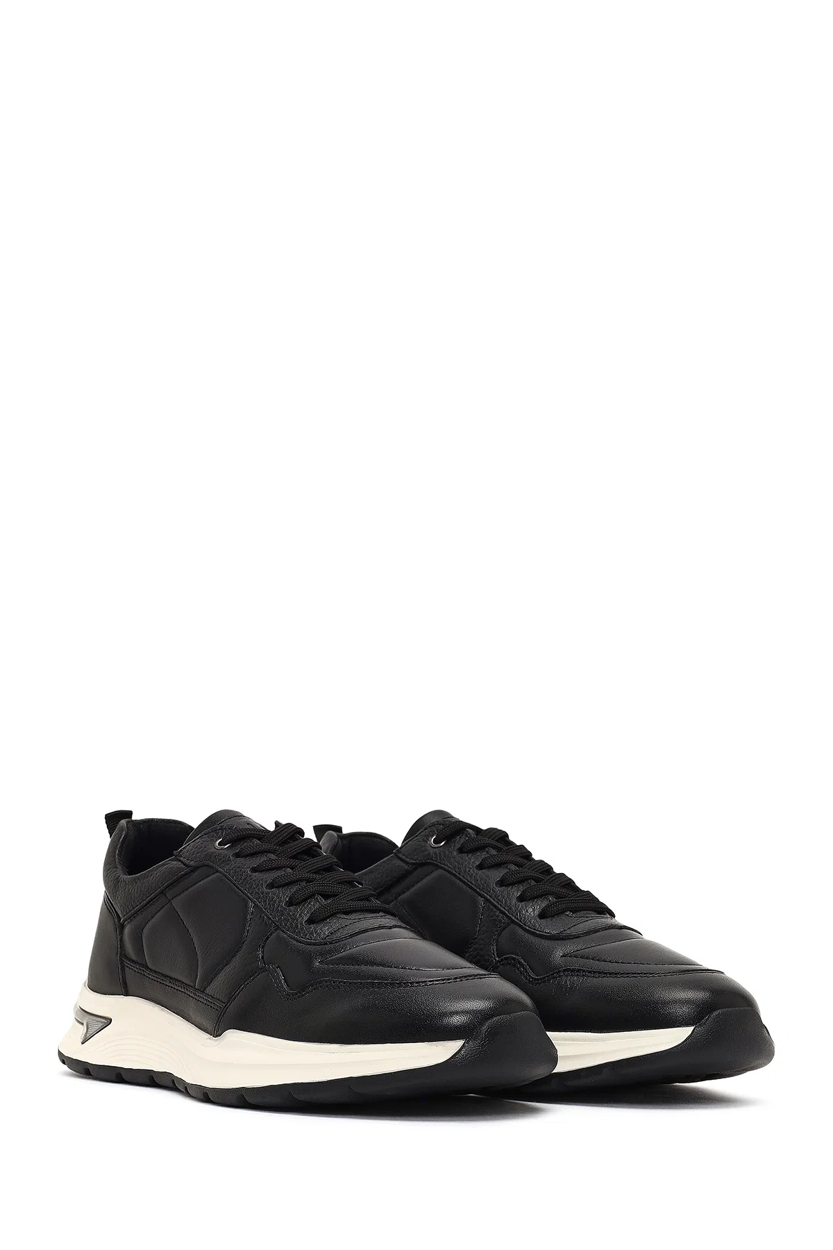 Erkek Siyah Bağcıklı Kalın Tabanlı Deri Sneaker - Image 3