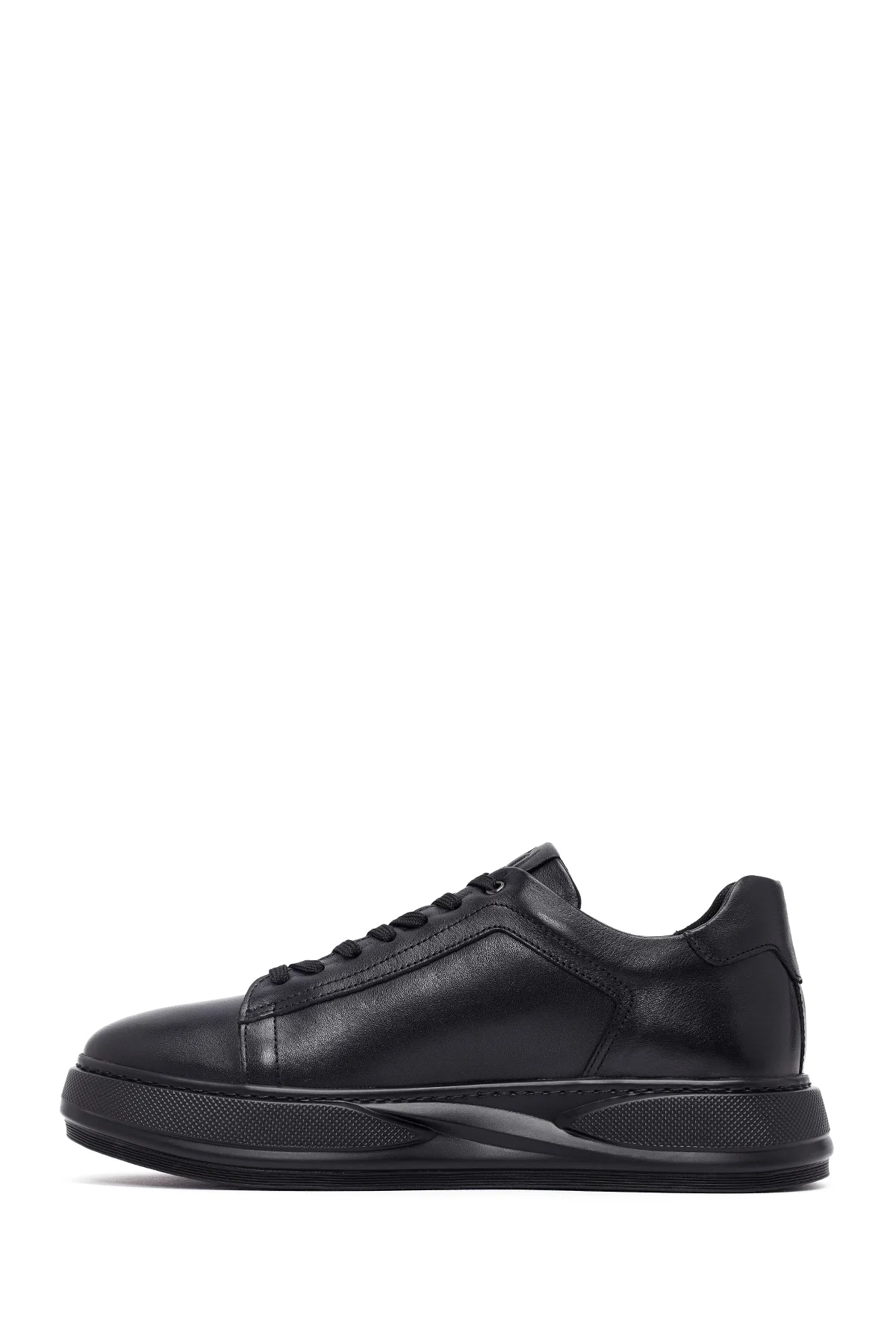 Erkek Siyah Bağcıklı Kalın Tabanlı Deri Sneaker - Image 2