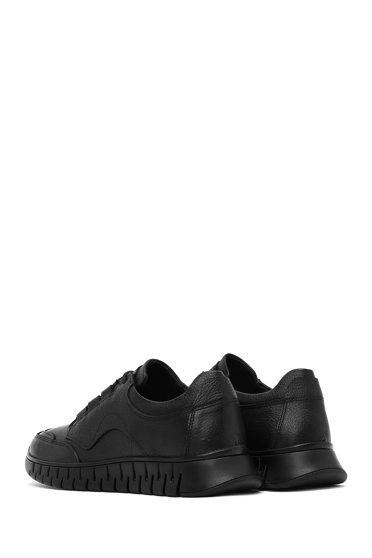 Erkek Siyah Bağcıklı Kalın Tabanlı Deri Casual Sneaker - Image 5