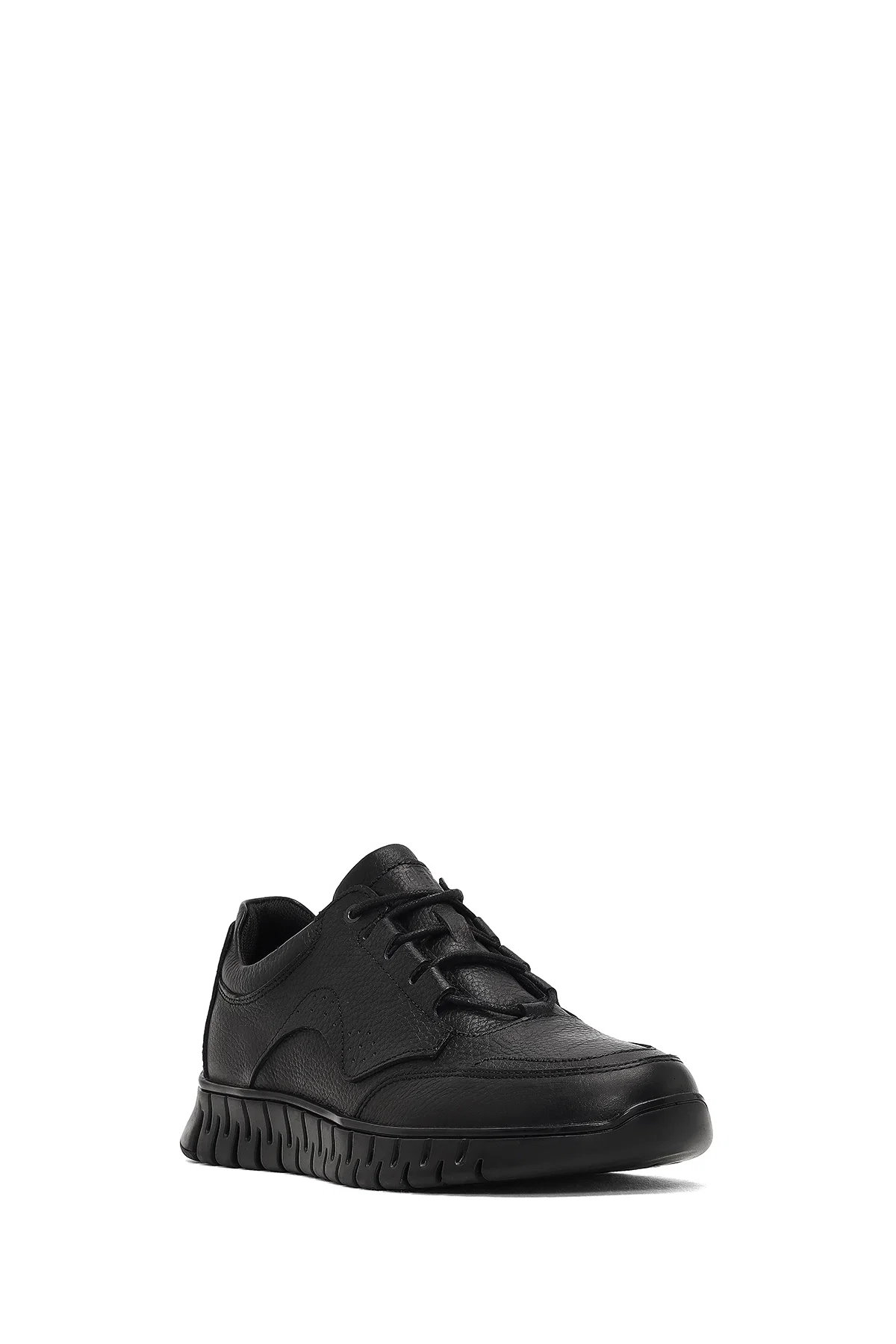 Erkek Siyah Bağcıklı Kalın Tabanlı Deri Casual Sneaker - Image 6