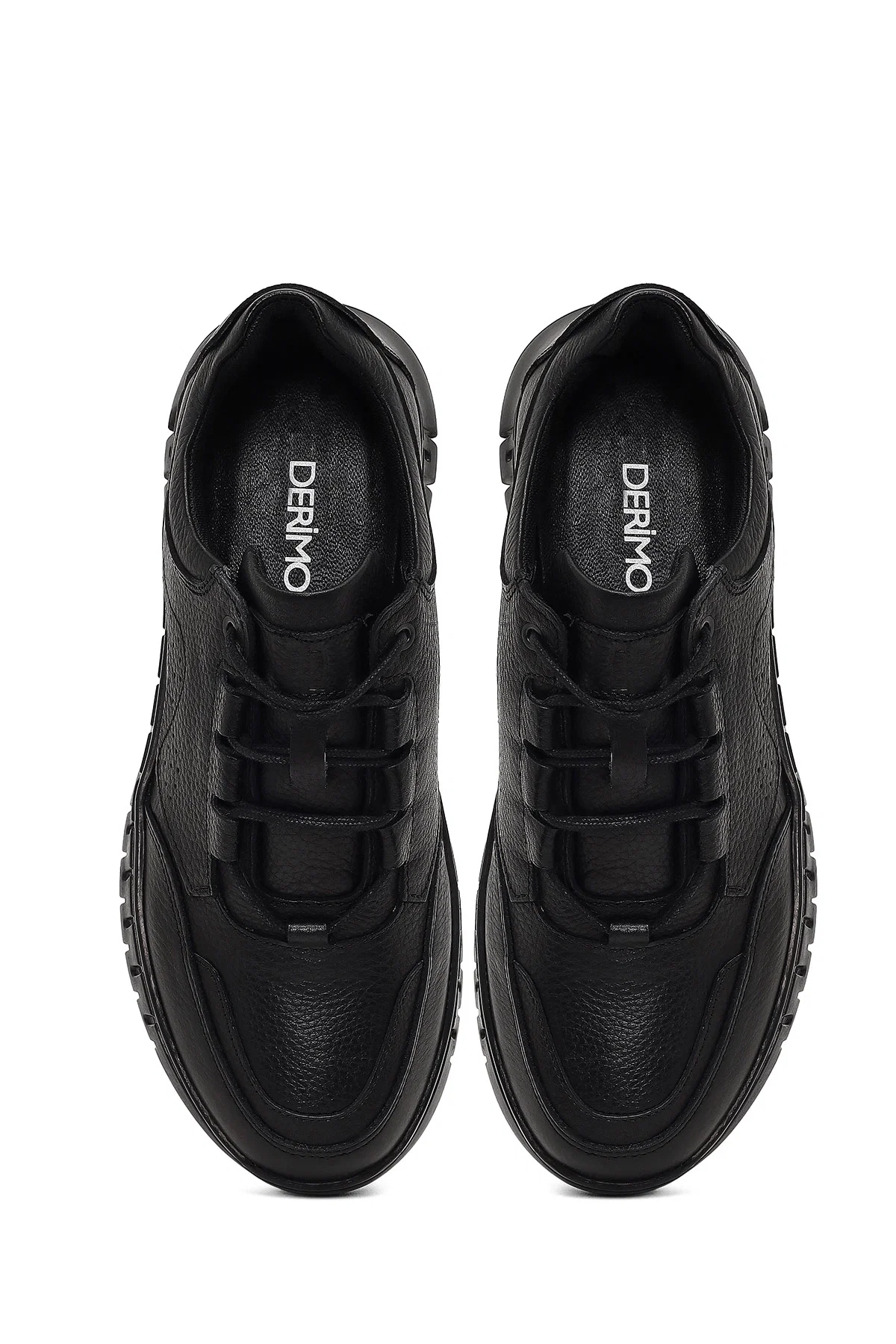 Erkek Siyah Bağcıklı Kalın Tabanlı Deri Casual Sneaker - Image 7
