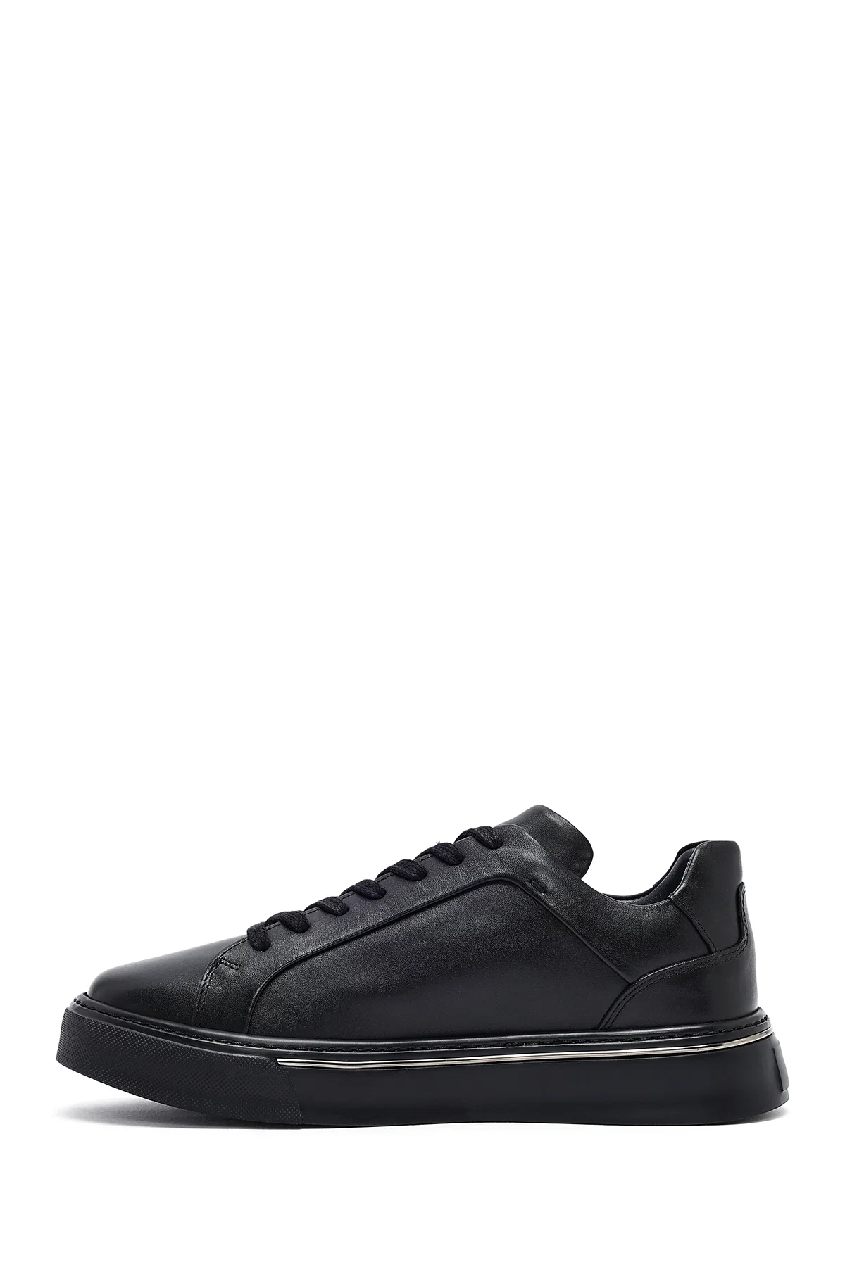 Erkek Siyah Bağcıklı Kalın Tabanlı Deri Sneaker - Image 3