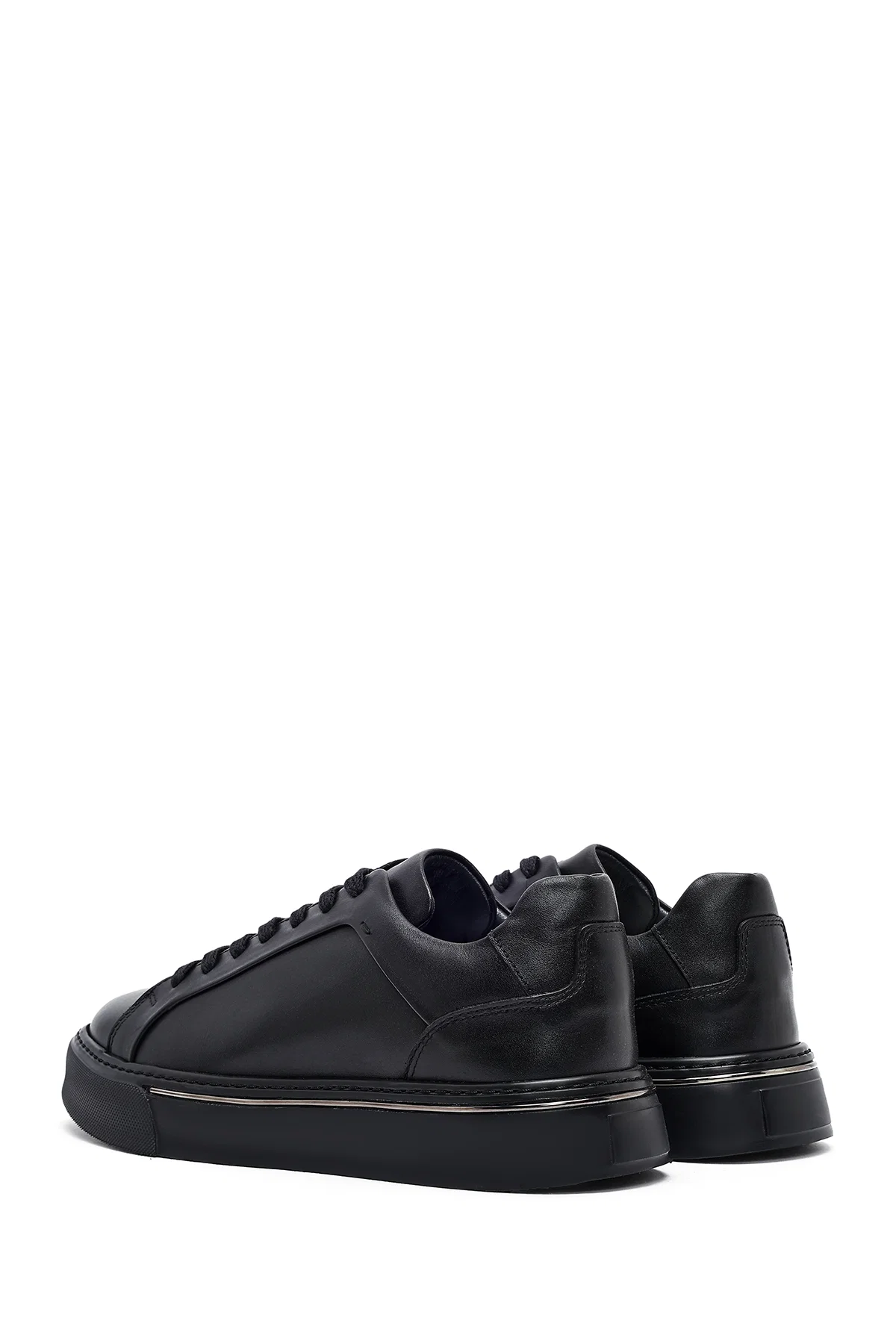 Erkek Siyah Bağcıklı Kalın Tabanlı Deri Sneaker - Image 6