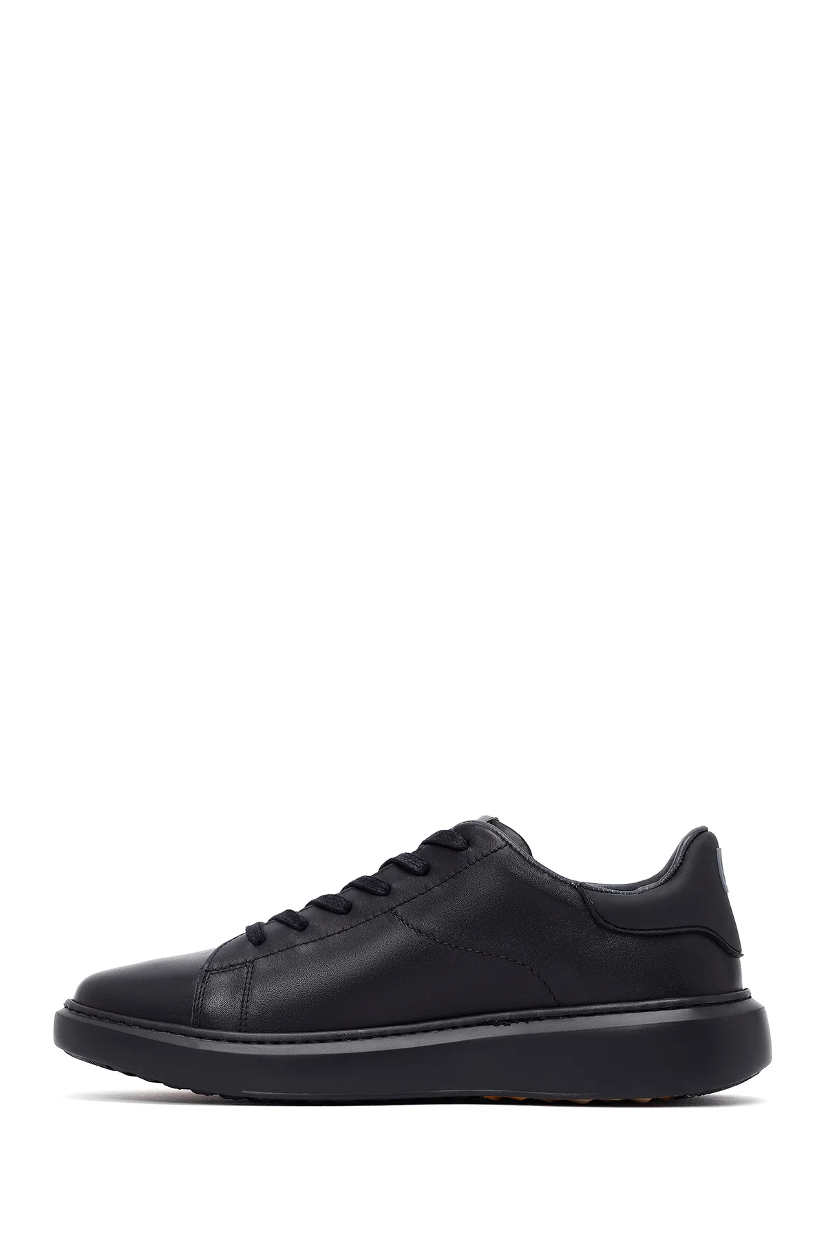 Erkek Siyah Bağcıklı Kalın Tabanlı Deri Sneaker - Image 2