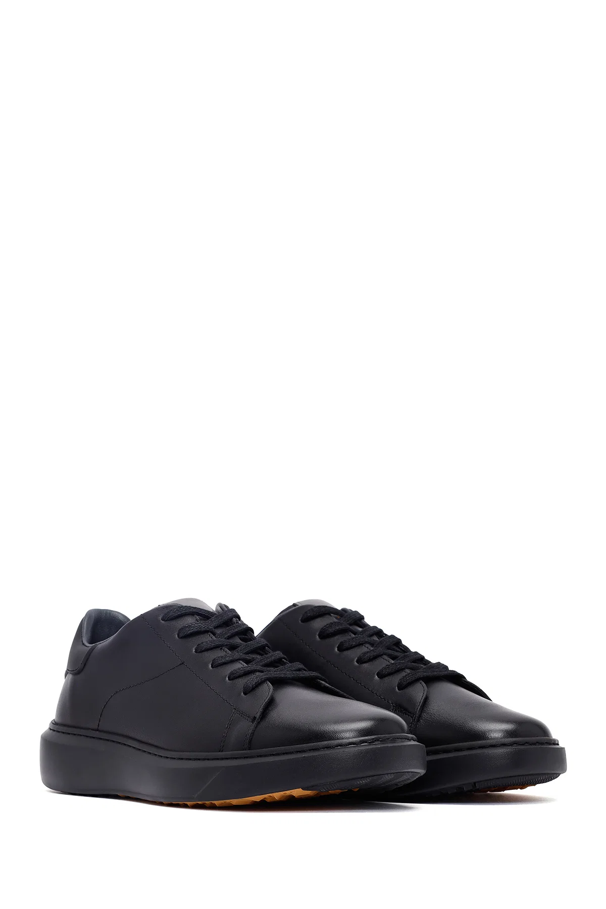 Erkek Siyah Bağcıklı Kalın Tabanlı Deri Sneaker - Image 3