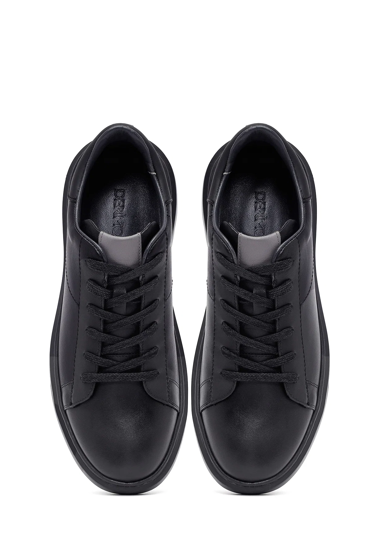 Erkek Siyah Bağcıklı Kalın Tabanlı Deri Sneaker - Image 7