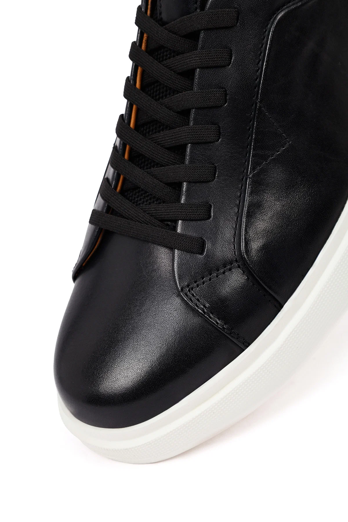 Erkek Siyah Bağcıklı Kalın Tabanlı Deri Sneaker - Image 12