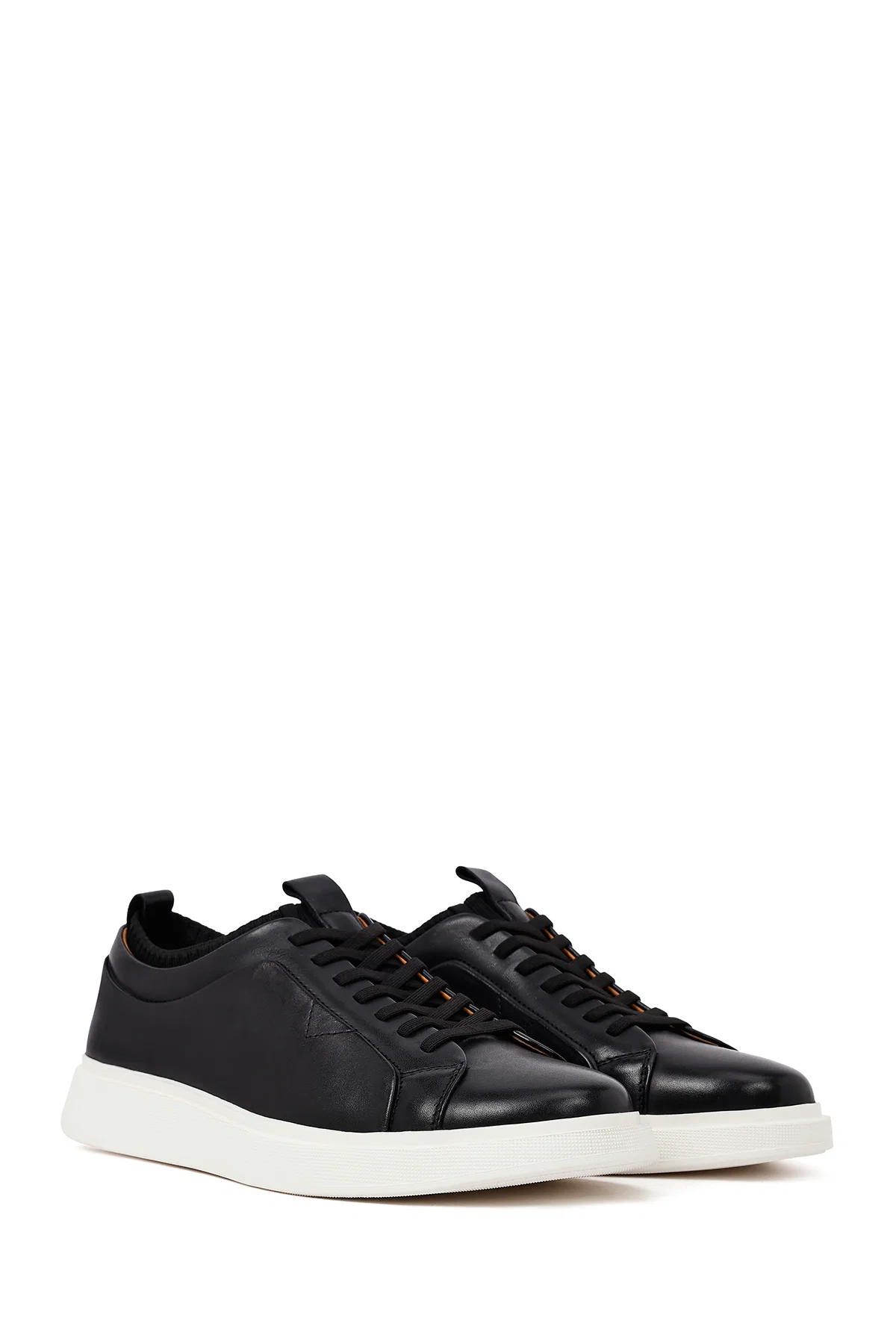 Erkek Siyah Bağcıklı Kalın Tabanlı Deri Sneaker - Image 3