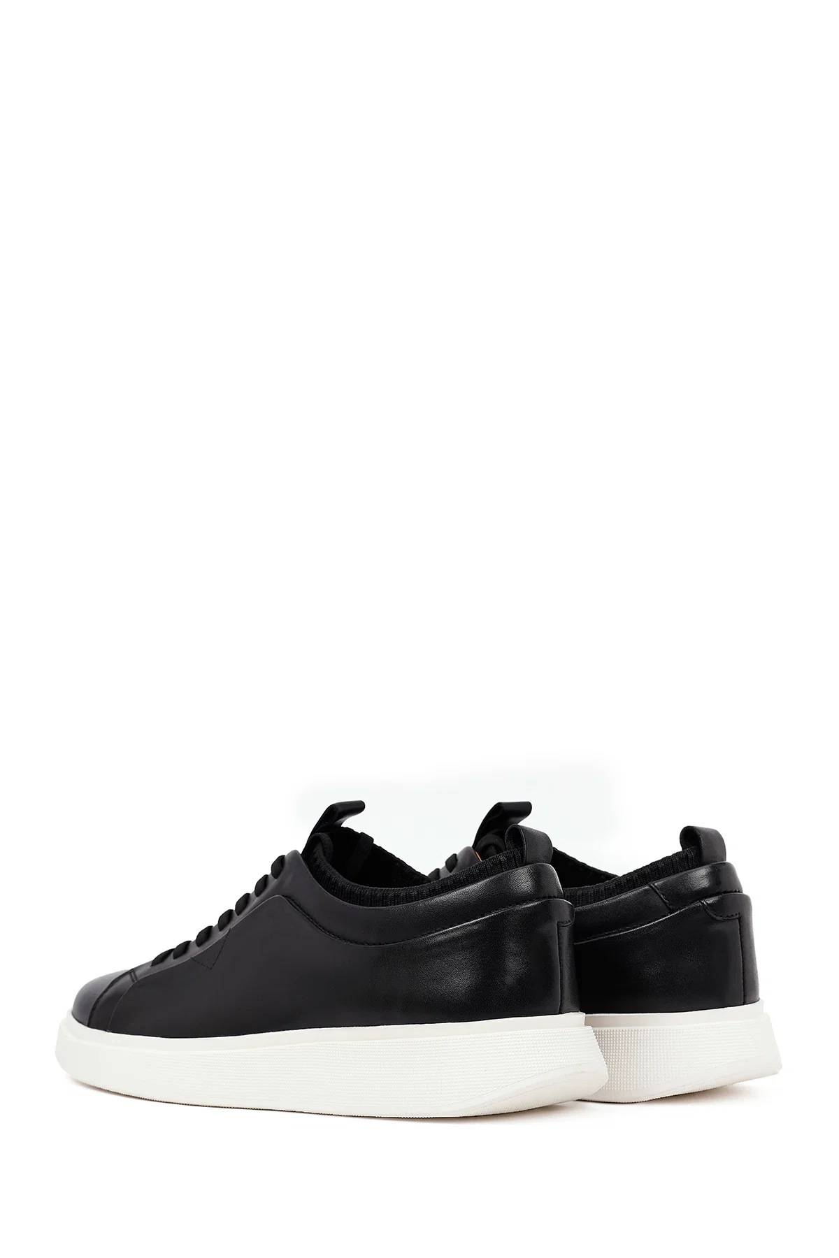 Erkek Siyah Bağcıklı Kalın Tabanlı Deri Sneaker - Image 5