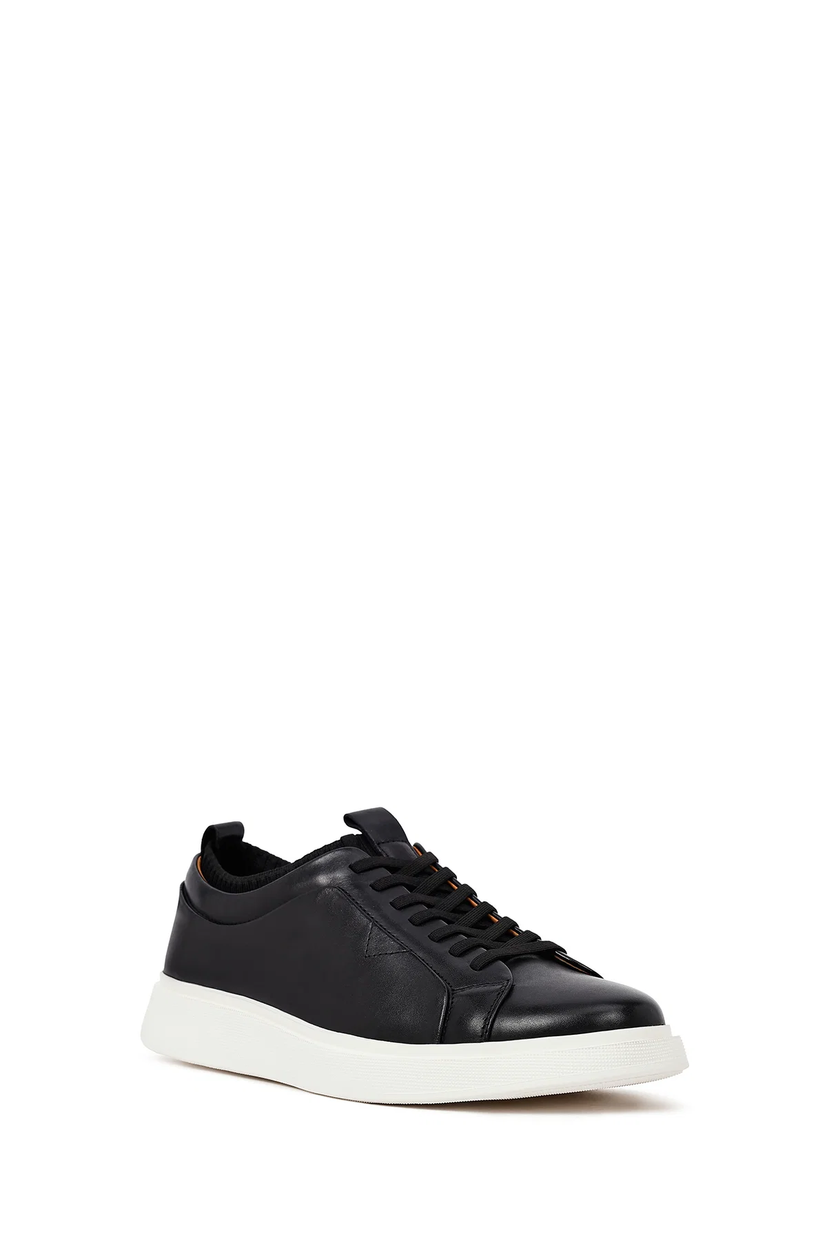 Erkek Siyah Bağcıklı Kalın Tabanlı Deri Sneaker - Image 6