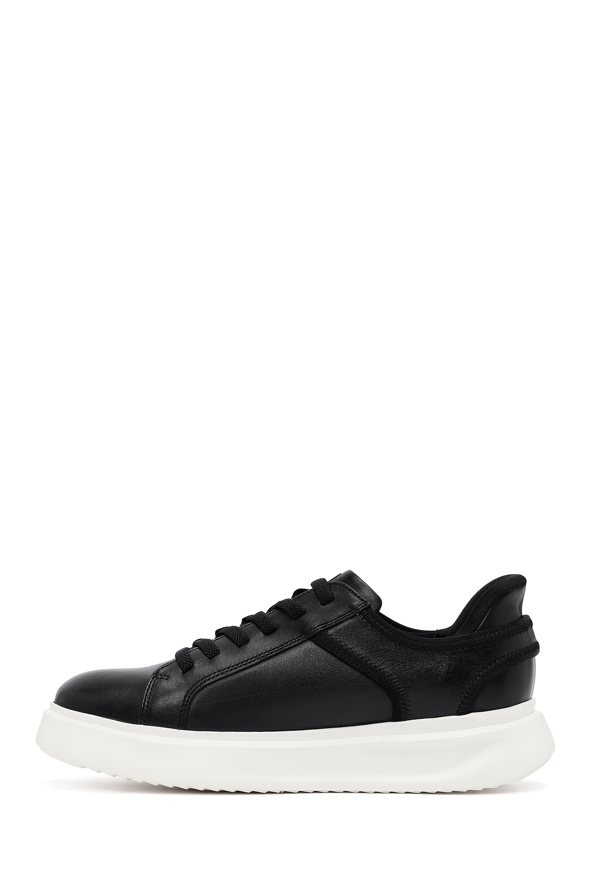 Erkek Siyah Bağcıklı Kalın Tabanlı Deri Sneaker - Image 2