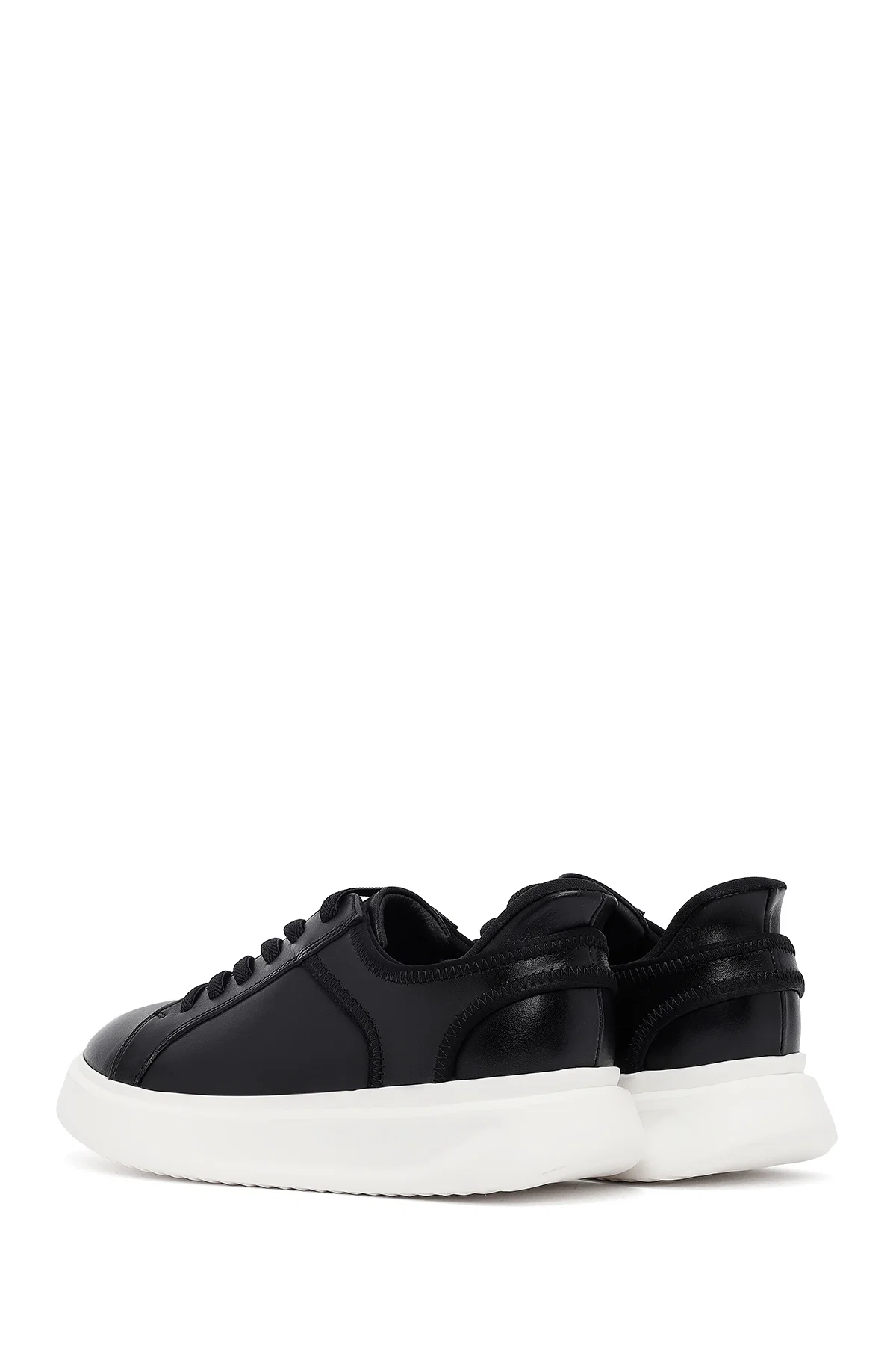Erkek Siyah Bağcıklı Kalın Tabanlı Deri Sneaker - Image 5