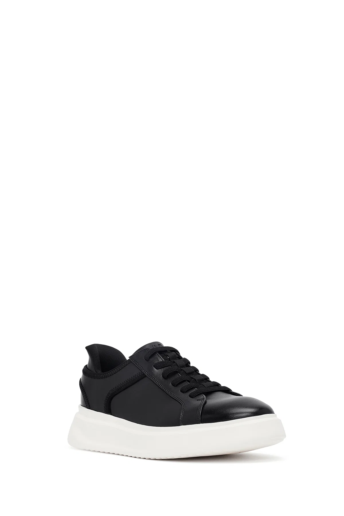 Erkek Siyah Bağcıklı Kalın Tabanlı Deri Sneaker - Image 6