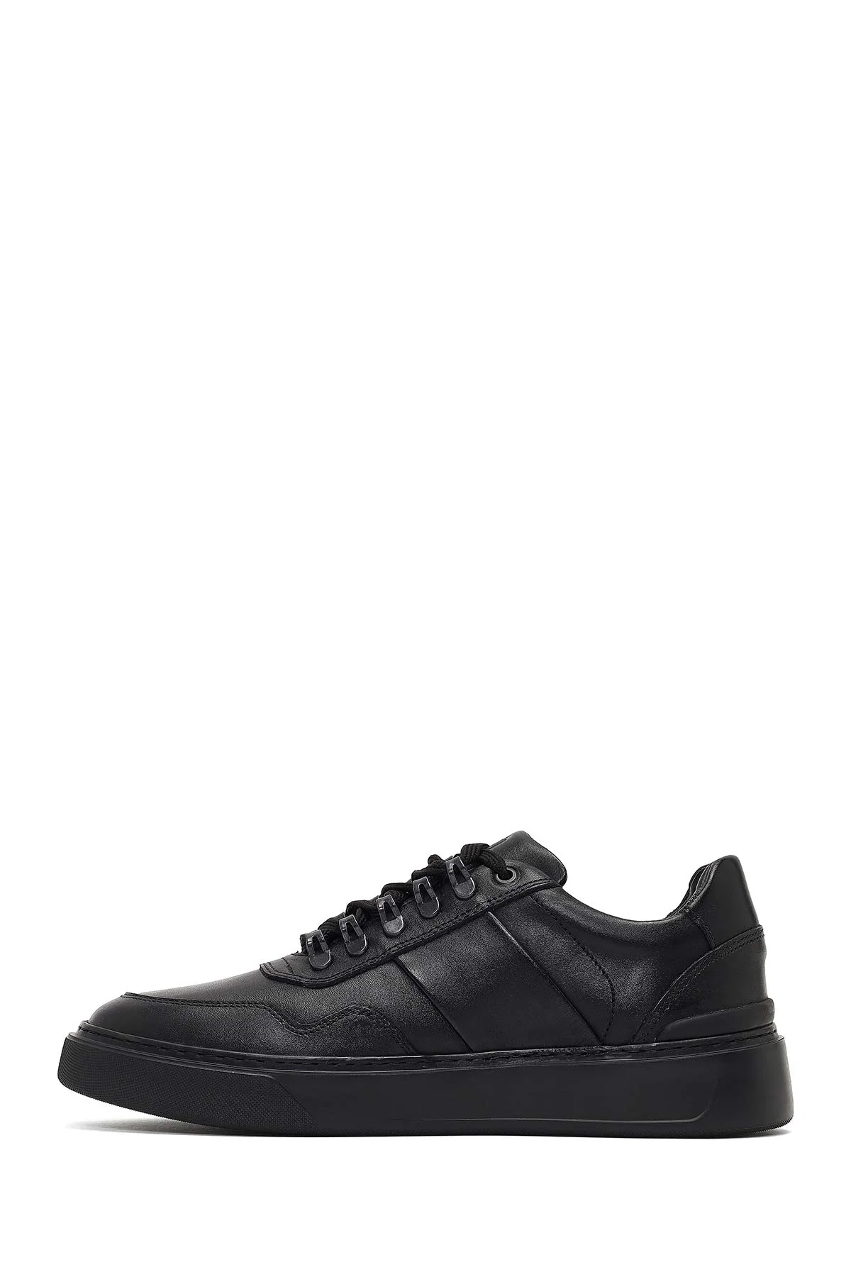 Erkek Siyah Bağcıklı Kalın Tabanlı Deri Sneaker - Image 2