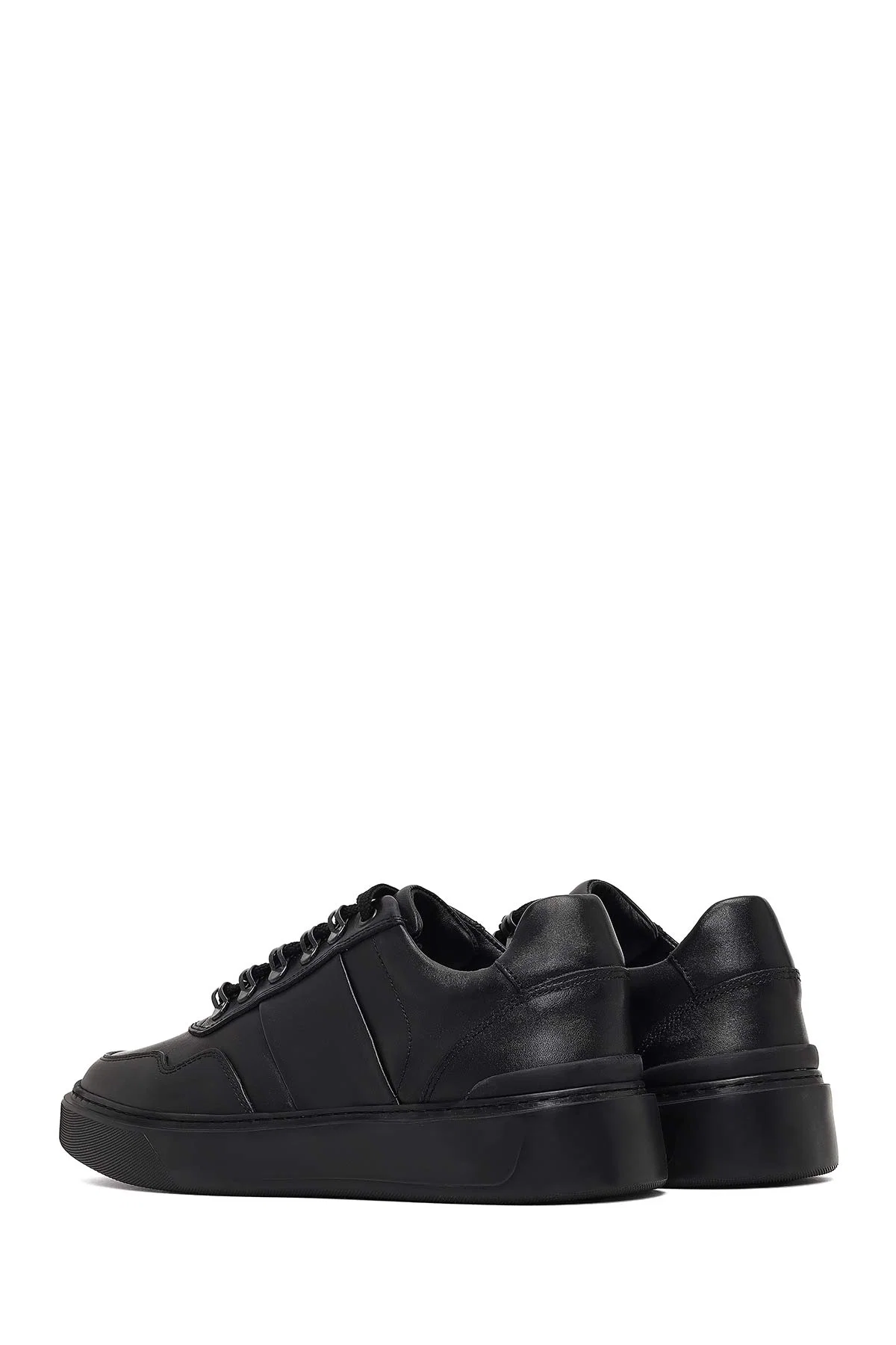 Erkek Siyah Bağcıklı Kalın Tabanlı Deri Sneaker - Image 5