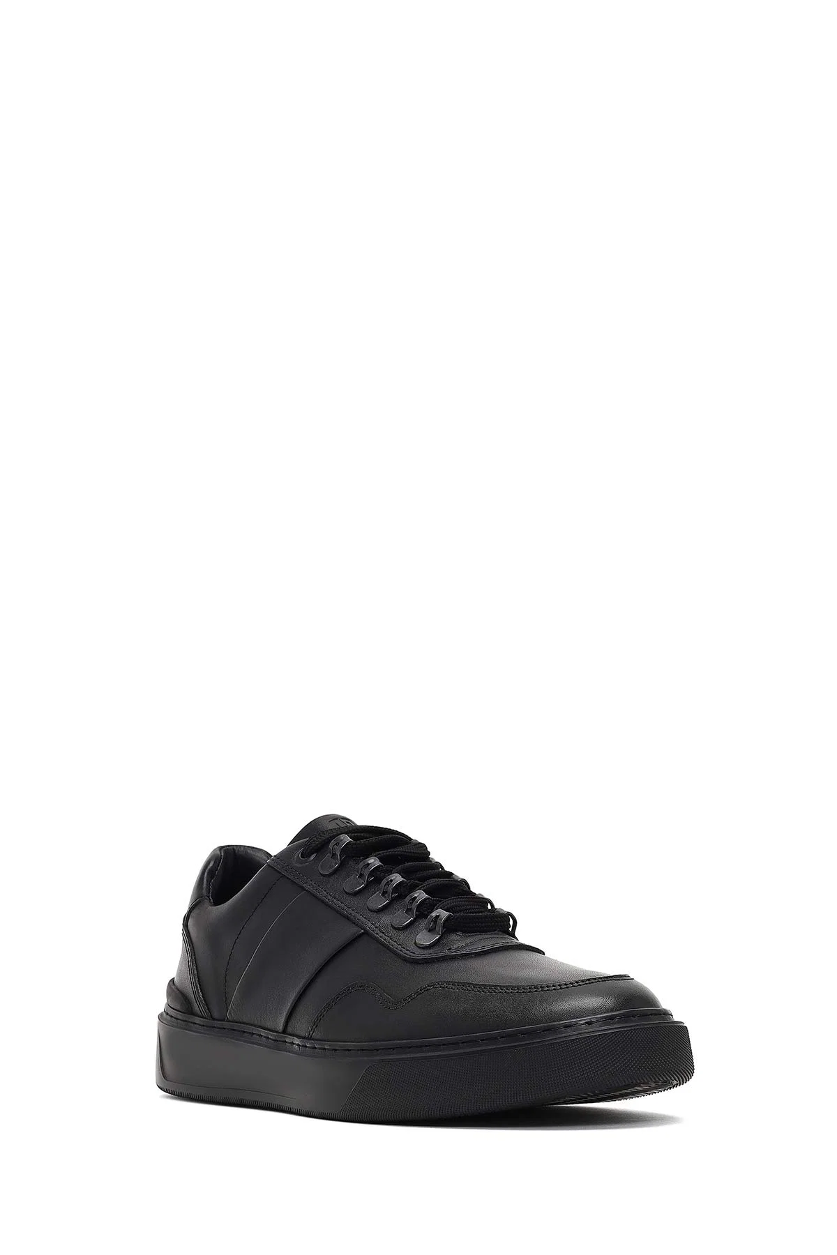 Erkek Siyah Bağcıklı Kalın Tabanlı Deri Sneaker - Image 6