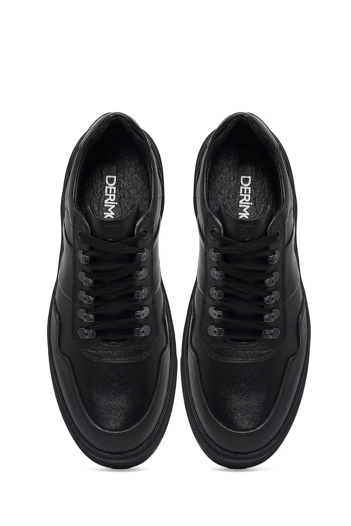 Erkek Siyah Bağcıklı Kalın Tabanlı Deri Sneaker - Image 7