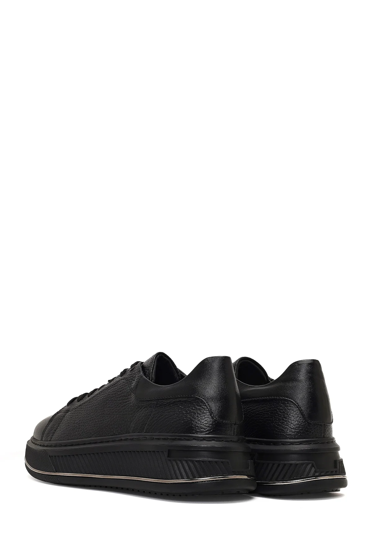Erkek Siyah Bağcıklı Kalın Tabanlı Deri Sneaker - Image 5