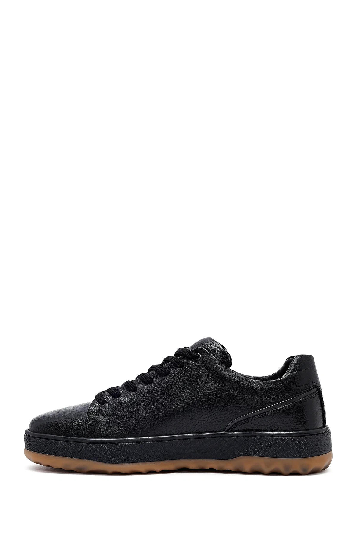 Erkek Siyah Bağcıklı Kalın Tabanlı Deri Sneaker - Image 2
