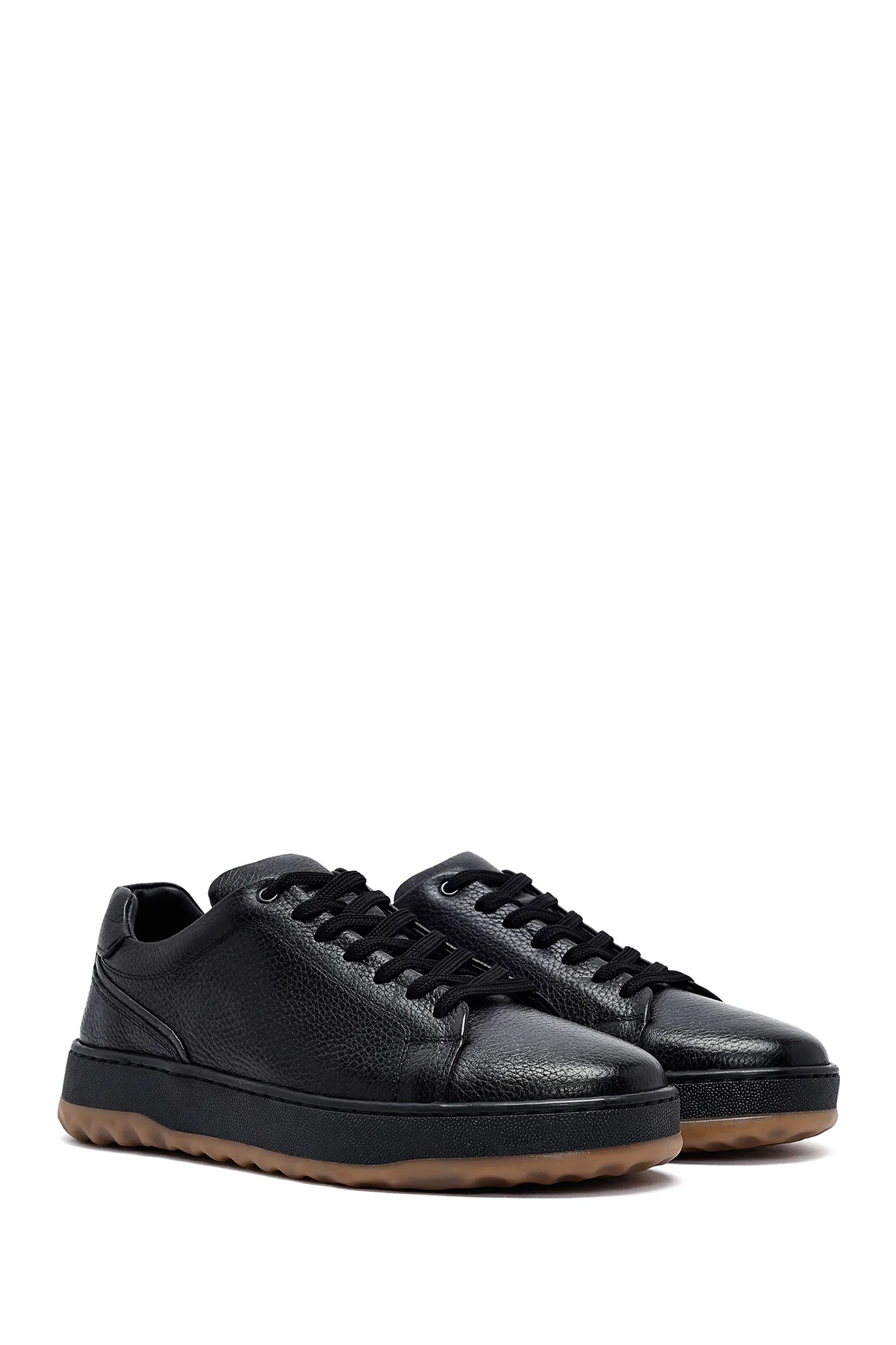 Erkek Siyah Bağcıklı Kalın Tabanlı Deri Sneaker - Image 3