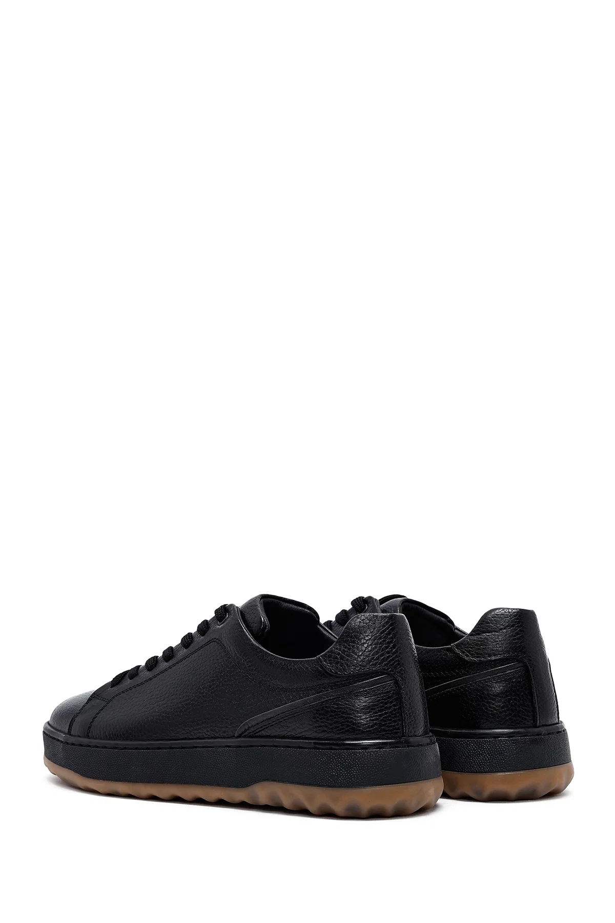 Erkek Siyah Bağcıklı Kalın Tabanlı Deri Sneaker - Image 5