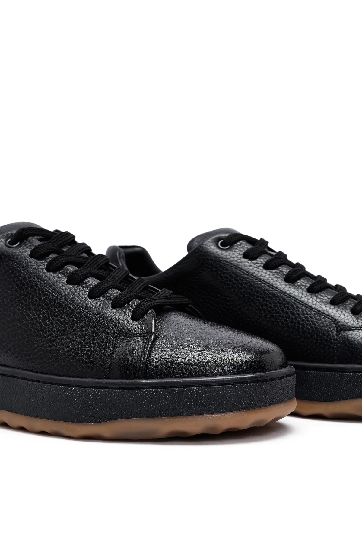 Erkek Siyah Bağcıklı Kalın Tabanlı Deri Sneaker - Image 8