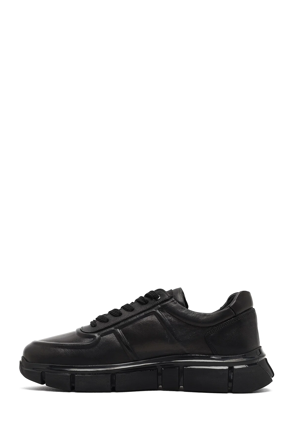 Erkek Siyah Bağcıklı Kalın Tabanlı Deri Sneaker - Image 2